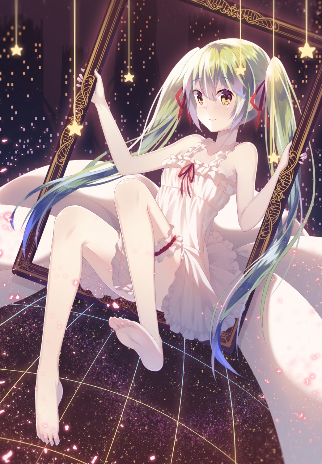 dress, feet, garter, hatsune_miku, natsu97, summer_dress, vocaloid