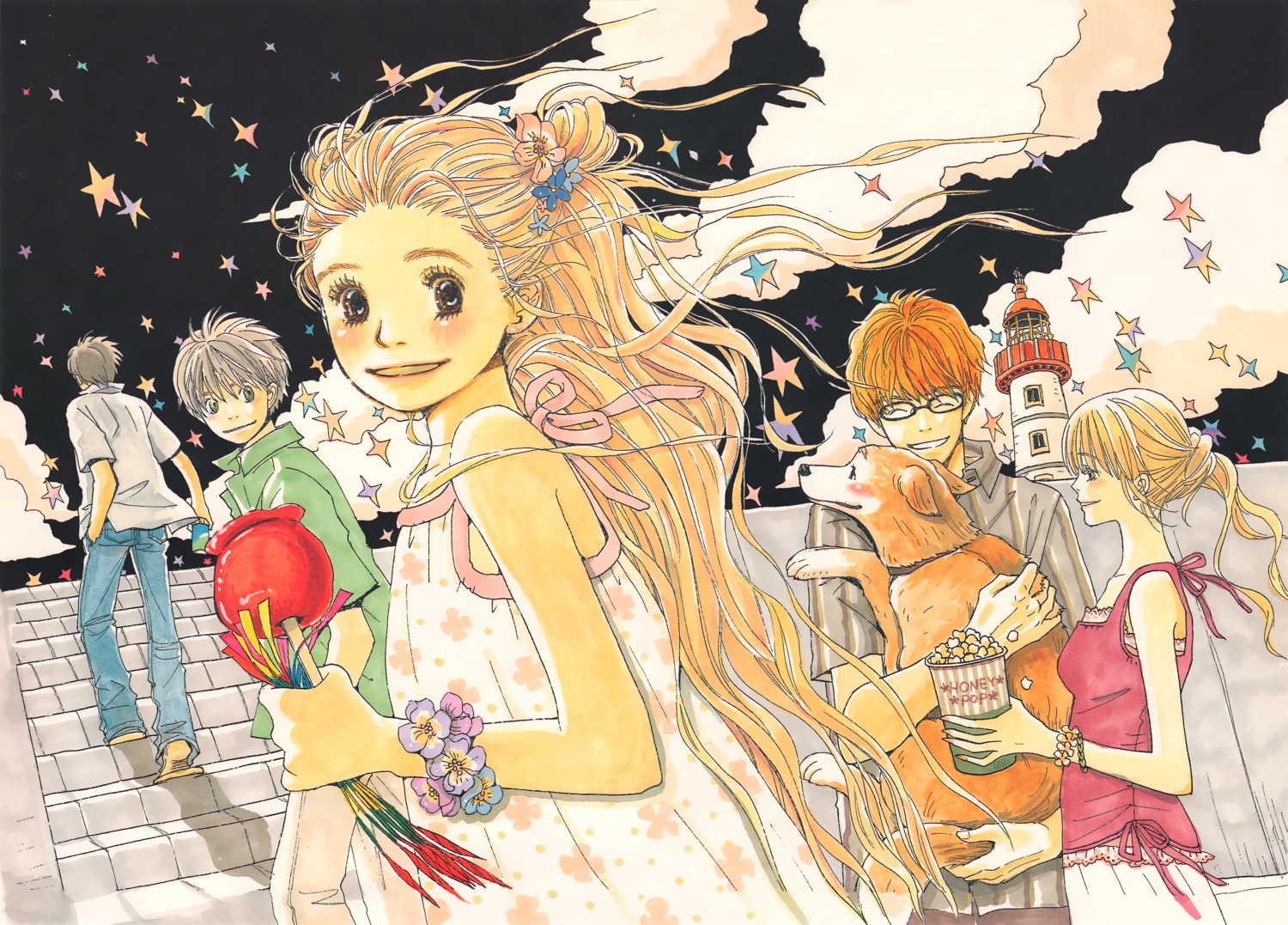 dress, hanamoto_hagumi, honey_and_clover, mayama_takumi, megane, morita_shinobu, takemoto_yuuta, umino_chica, yamada_ayumi
