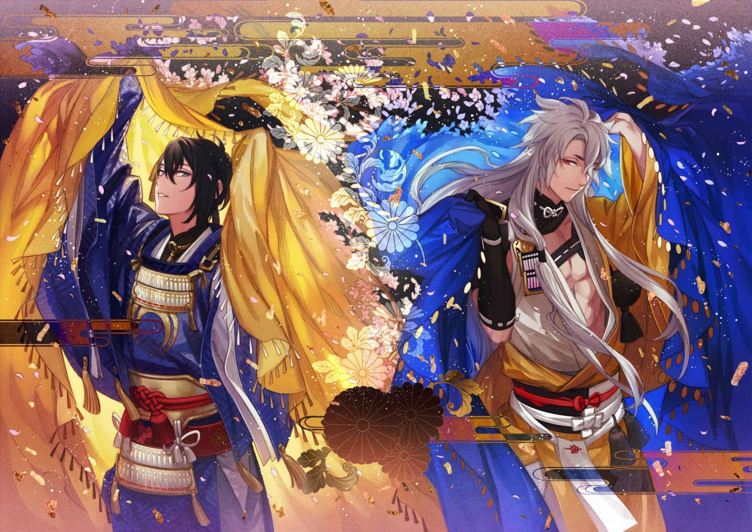 asian_clothes, kazari_tayu, kogitsunemaru, male, mikazuki_munechika, touken_ranbu