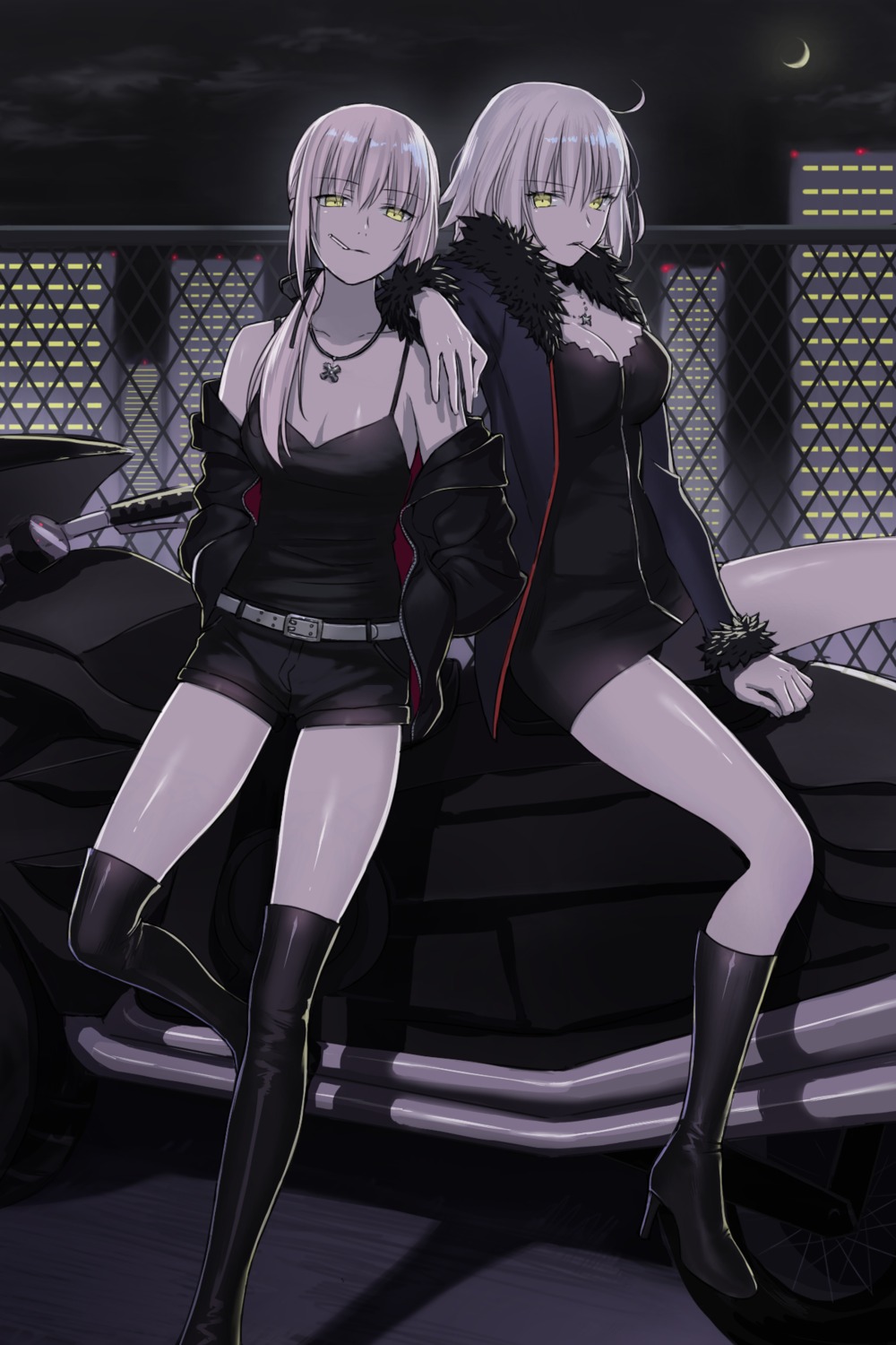 artoria_pendragon_(fate), artoria_pendragon_alter_(fate), cleavage, dress, fate/grand_order, heels, jeanne_d'arc, jeanne_d'arc_alter_(fate), nipi27, thighhighs