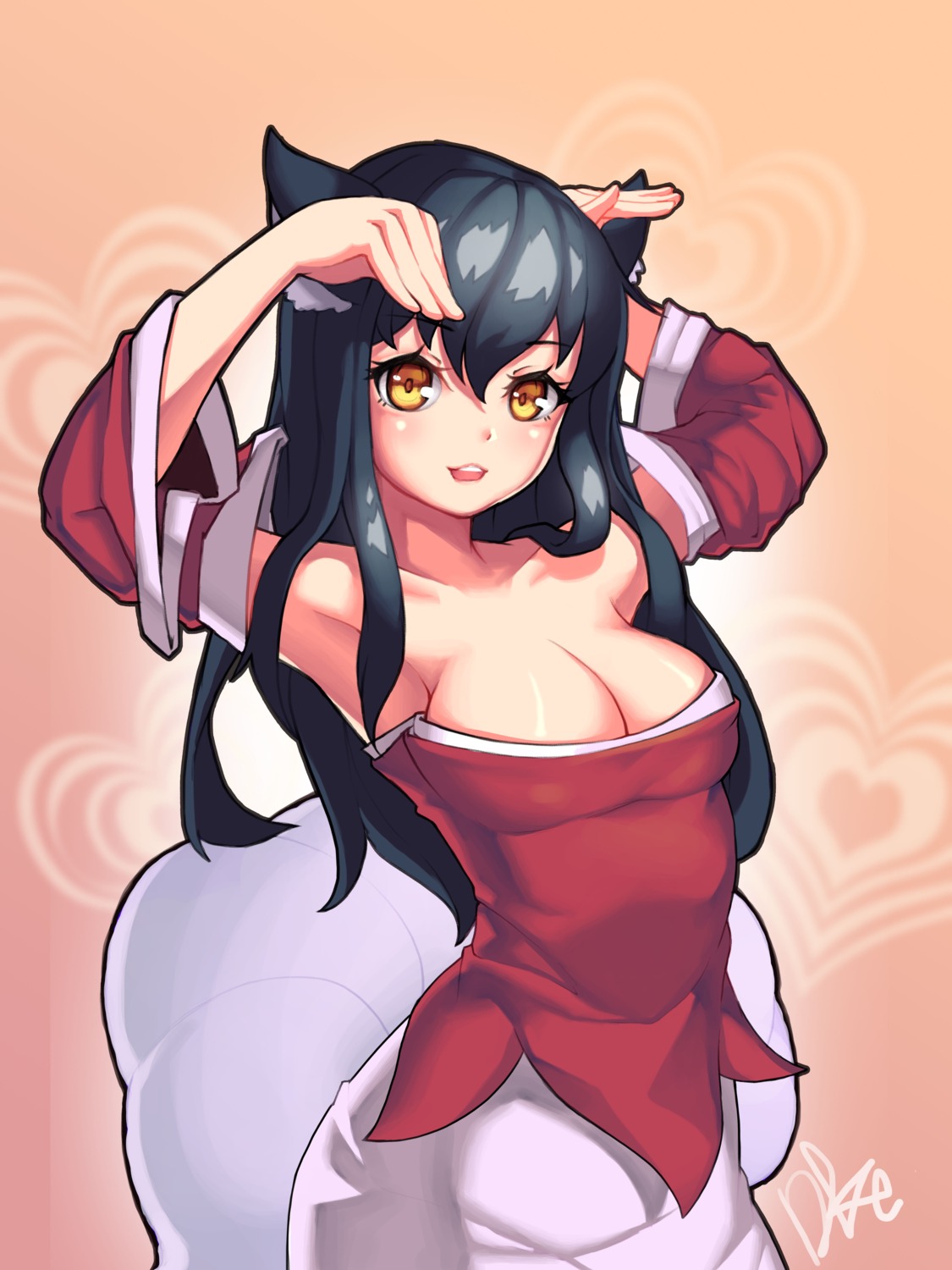 ahri, animal_ears, cleavage, dk2, dress, league_of_legends, tail