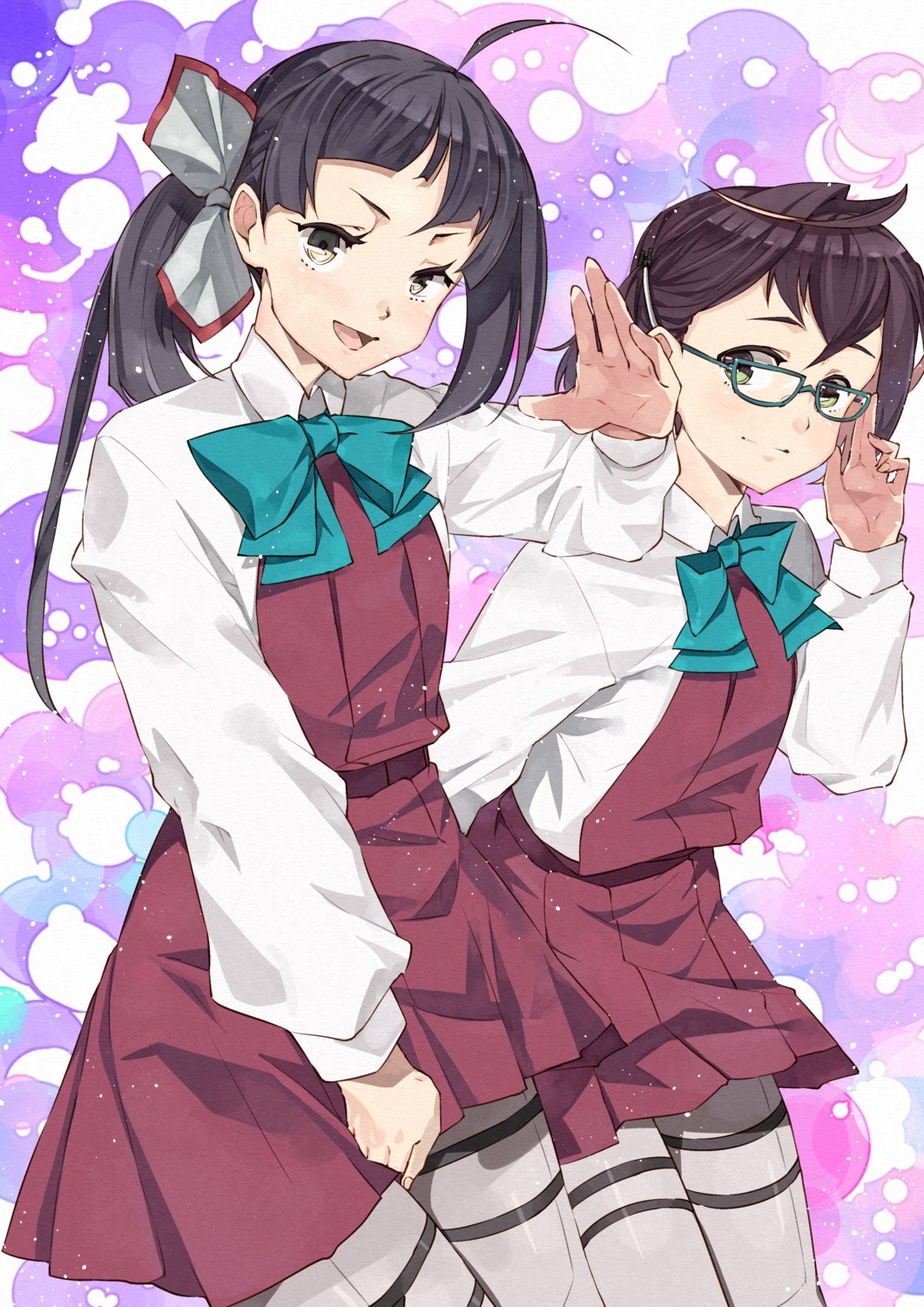 fujinami_(kancolle), kanmiya_shinobu, kantai_collection, megane, okinami_(kancolle), pantyhose, seifuku