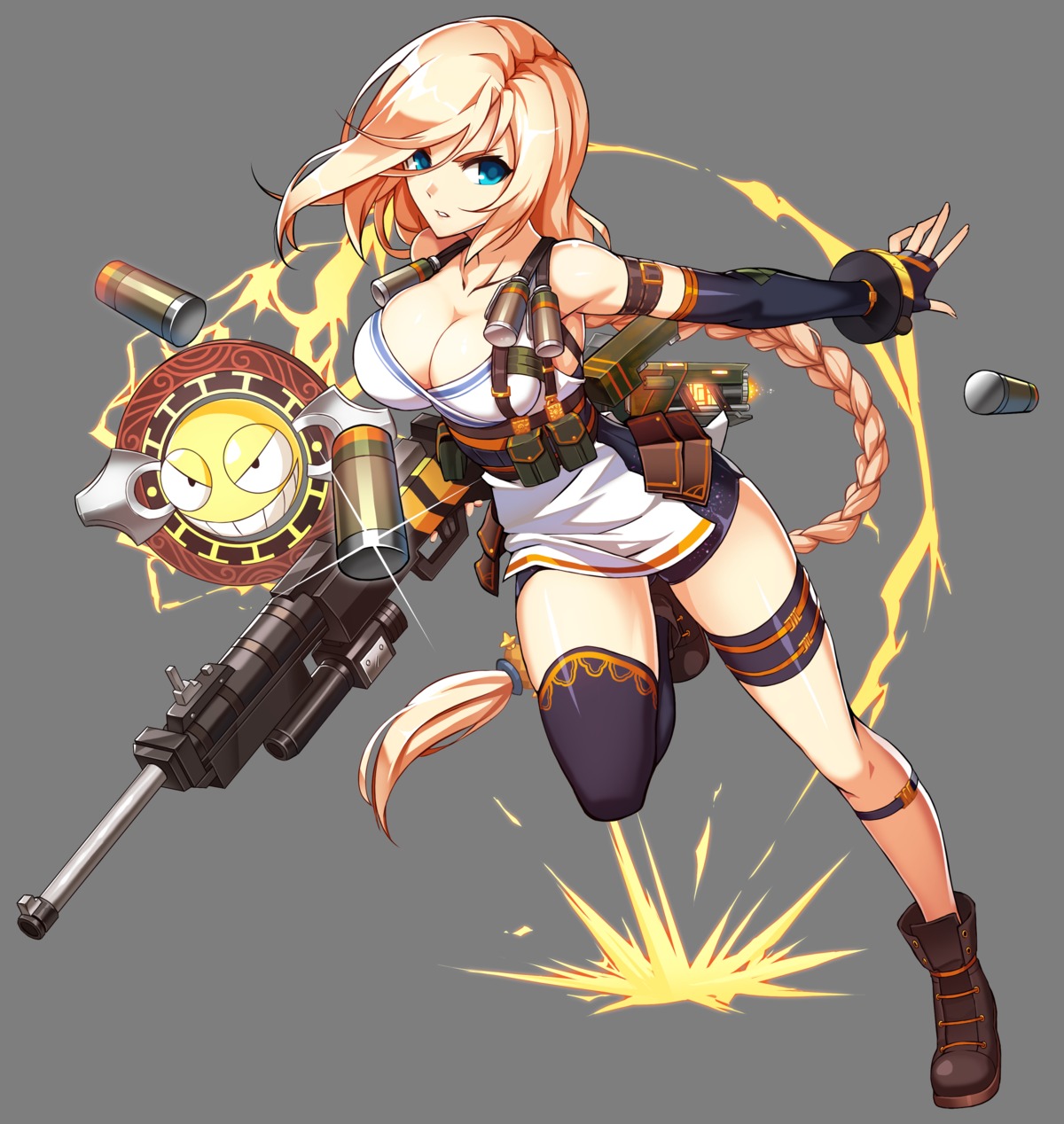 cleavage, elsword, garter, gun, libert, rose_(elsword), thighhighs, transparent_png, weapon