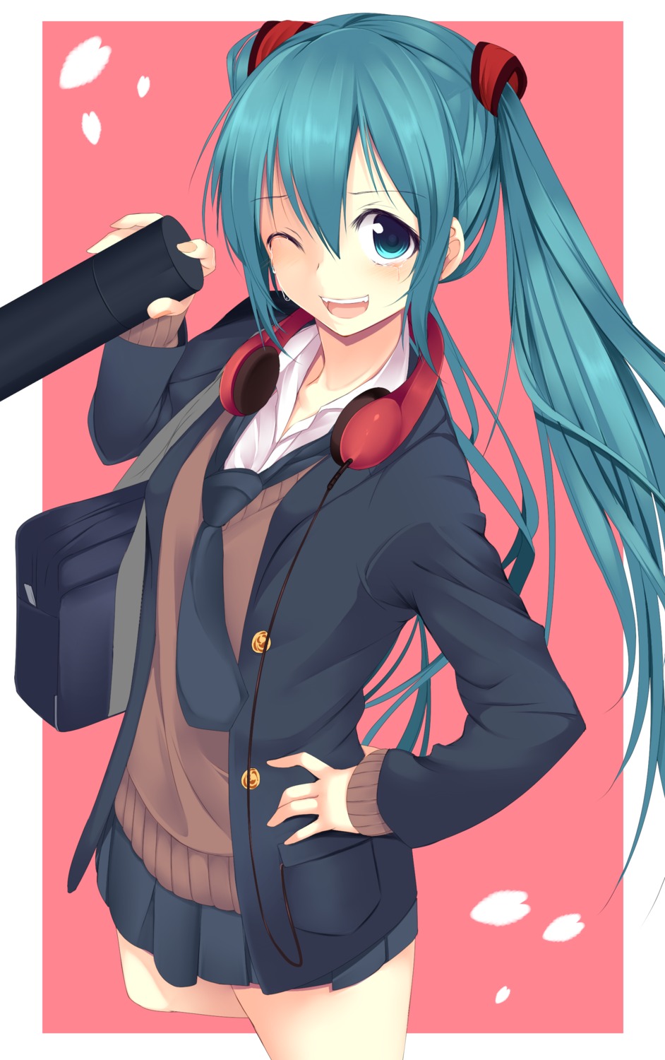 atuuy, hatsune_miku, headphones, seifuku, sweater, vocaloid