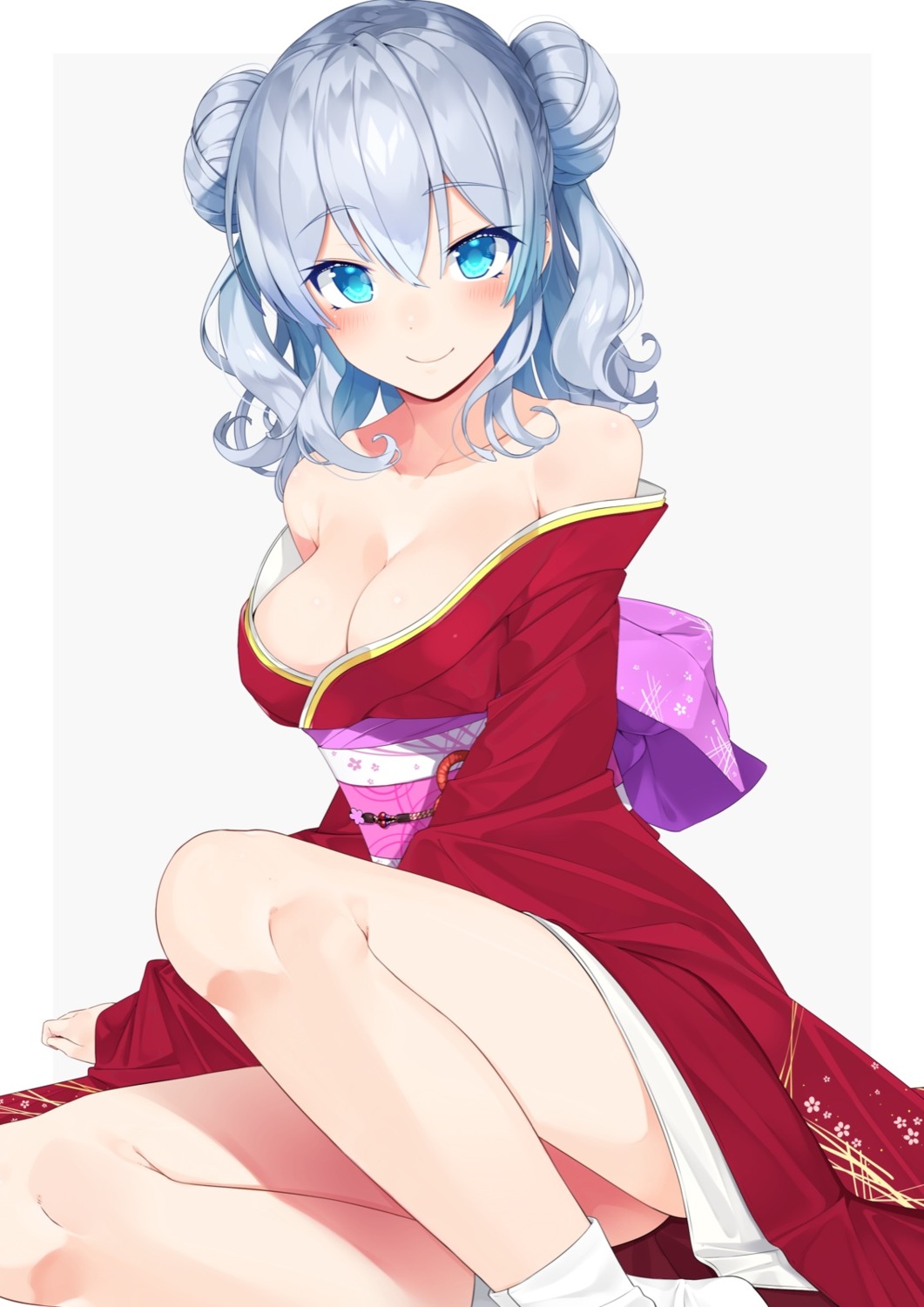 cleavage, kantai_collection, kashima_(kancolle), kimono, nezumi_doshi, no_bra, open_shirt