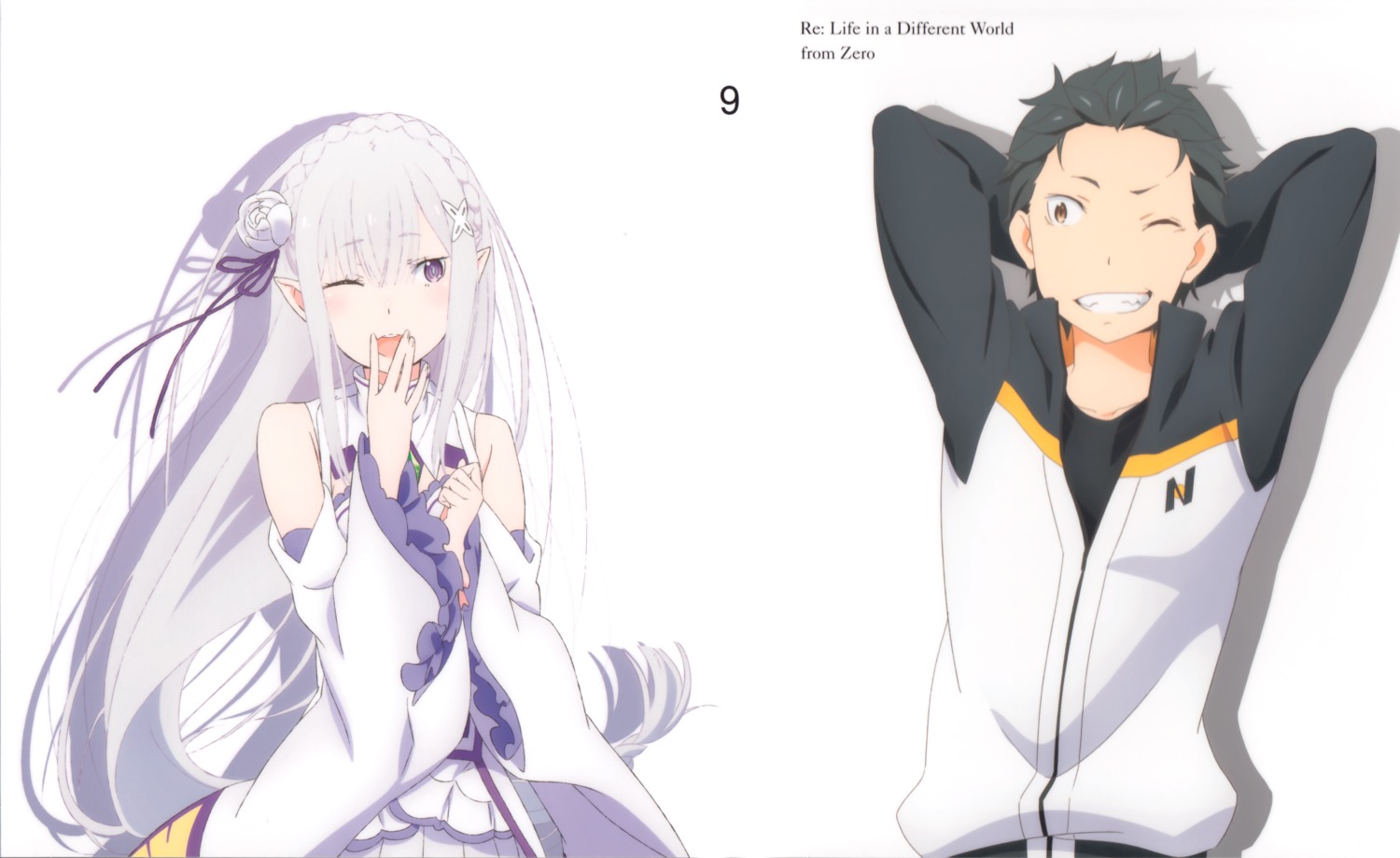 elf, emilia_(re_zero), natsuki_subaru, pointy_ears, re:zero_kara_hajimeru_isekai_seikatsu, sakai_kyuuta
