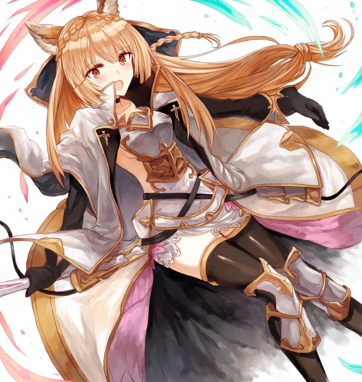 animal_ears, armor, granblue_fantasy, kinona, no_bra, thighhighs, yuisis_(granblue_fantasy)