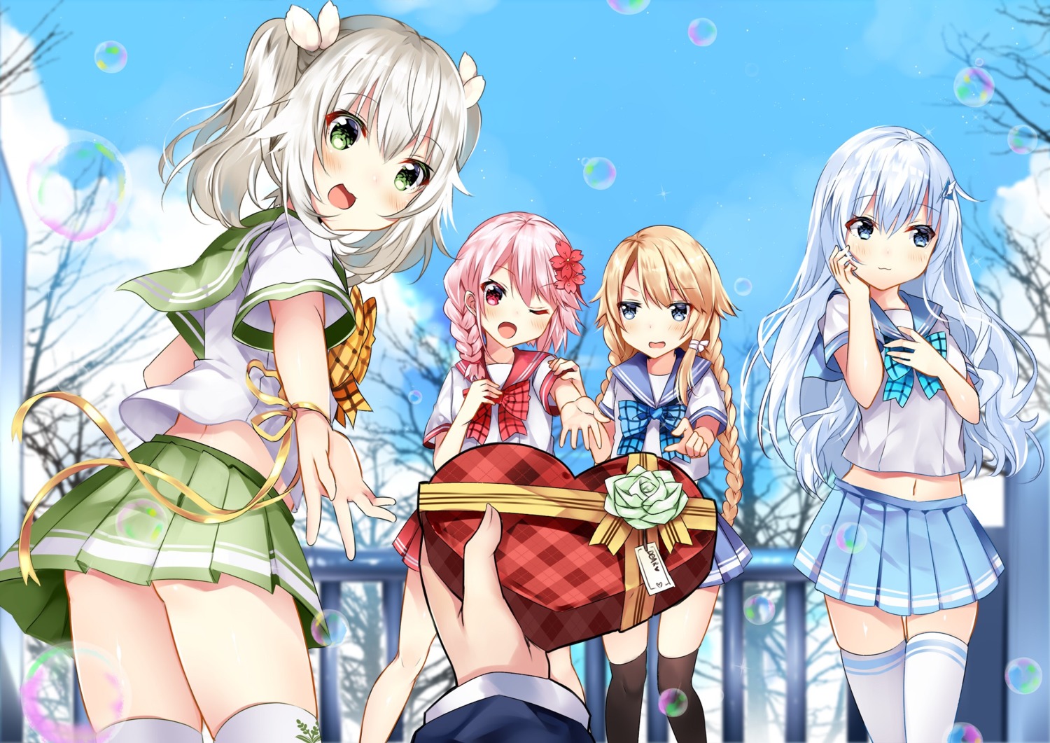 crossover, kuuki_shoujo, magi_in_wanchin_basilica, rice_simon, seifuku, sergestid_shrimp_in_tungkang, the_personification_of_atmosphere, thighhighs