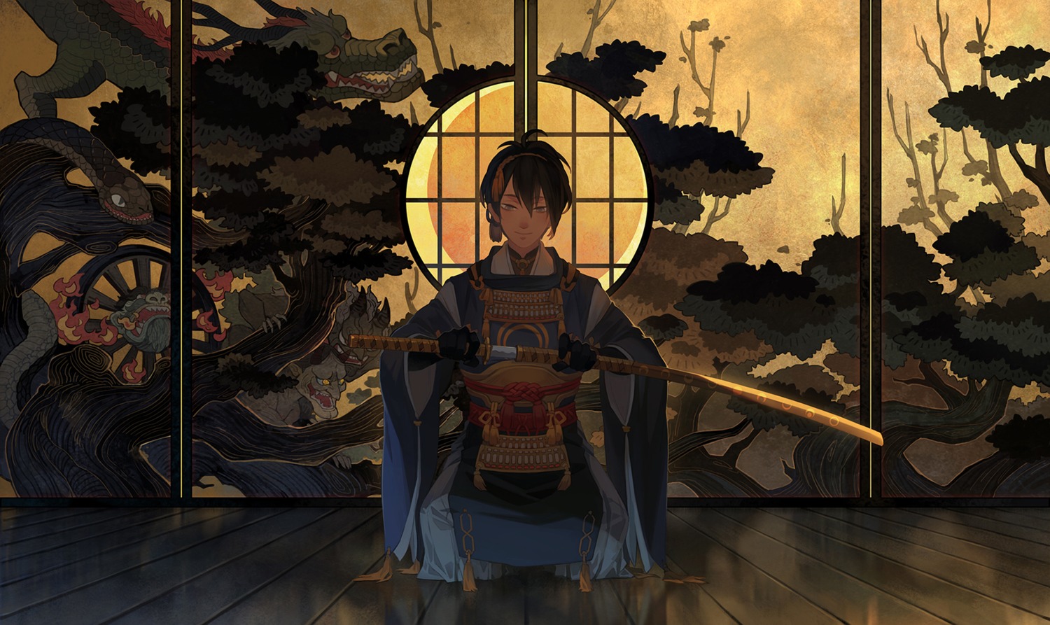 asian_clothes, male, mikazuki_munechika, sword, touken_ranbu, ye_huo