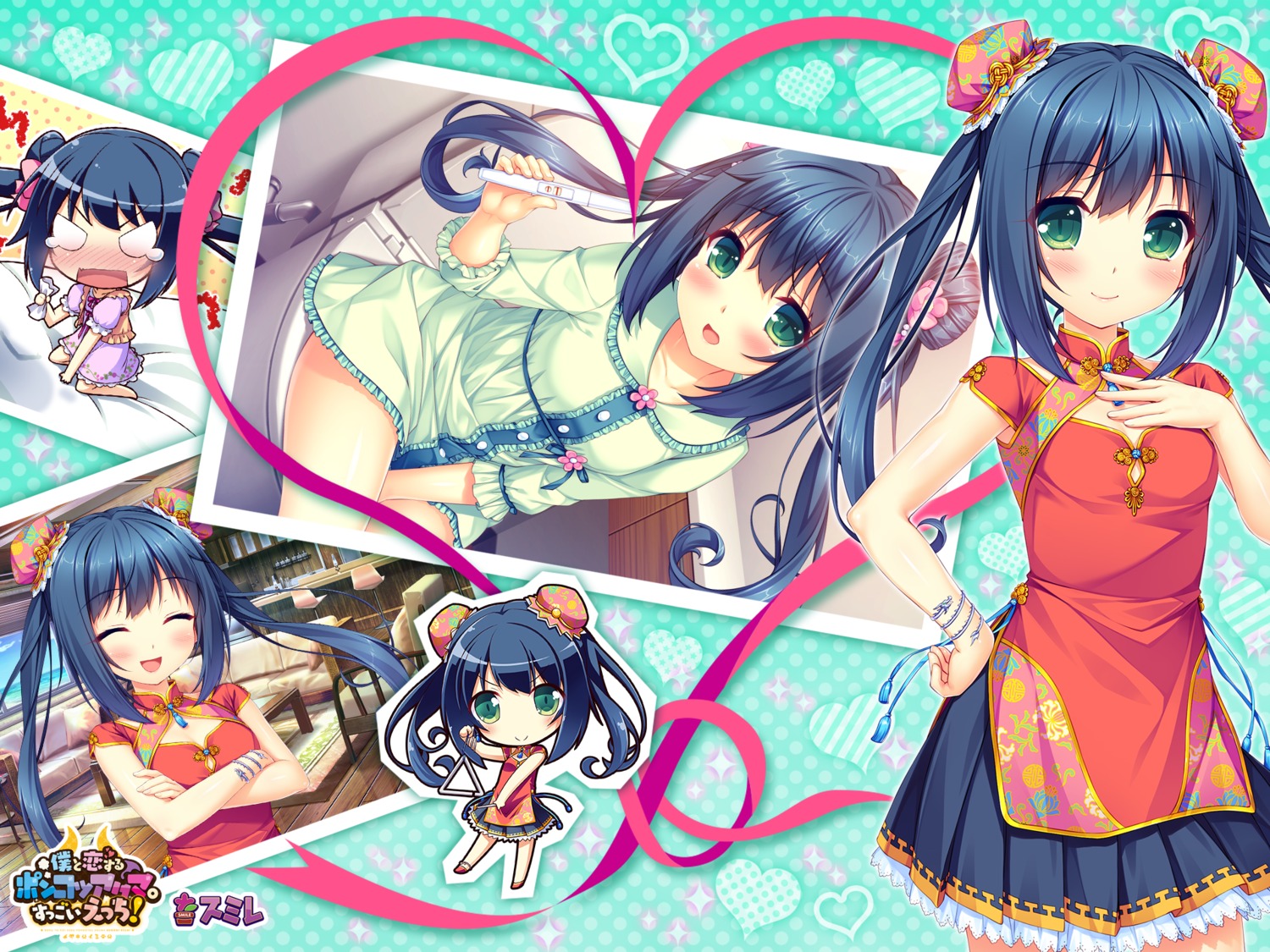 boku_to_koisuru_ponkotsu_akuma, character_design, chibi, chinadress, dress, ryuusenji_aifa, sayori, smile_(company), wallpaper