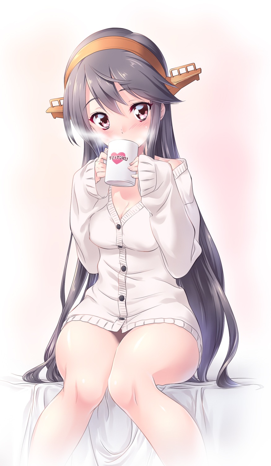 cleavage, haruna_(kancolle), kantai_collection, kuzuryuu_kennosuke, sweater
