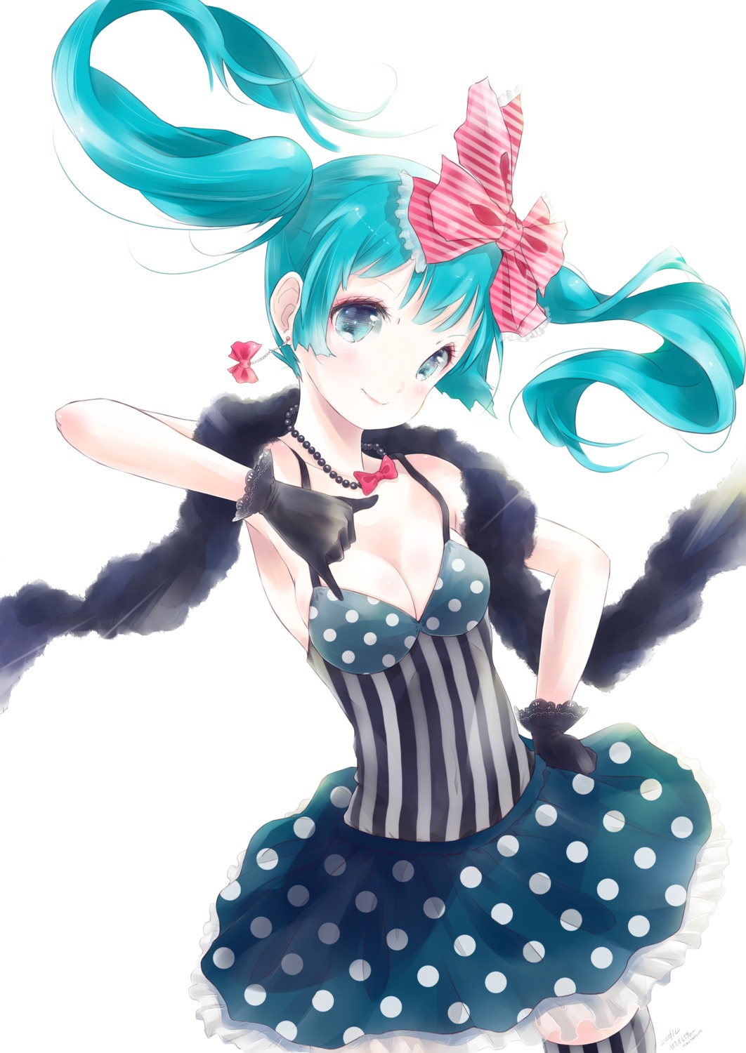 cleavage, dress, hatsune_miku, kowiru, see_through, thighhighs, vocaloid