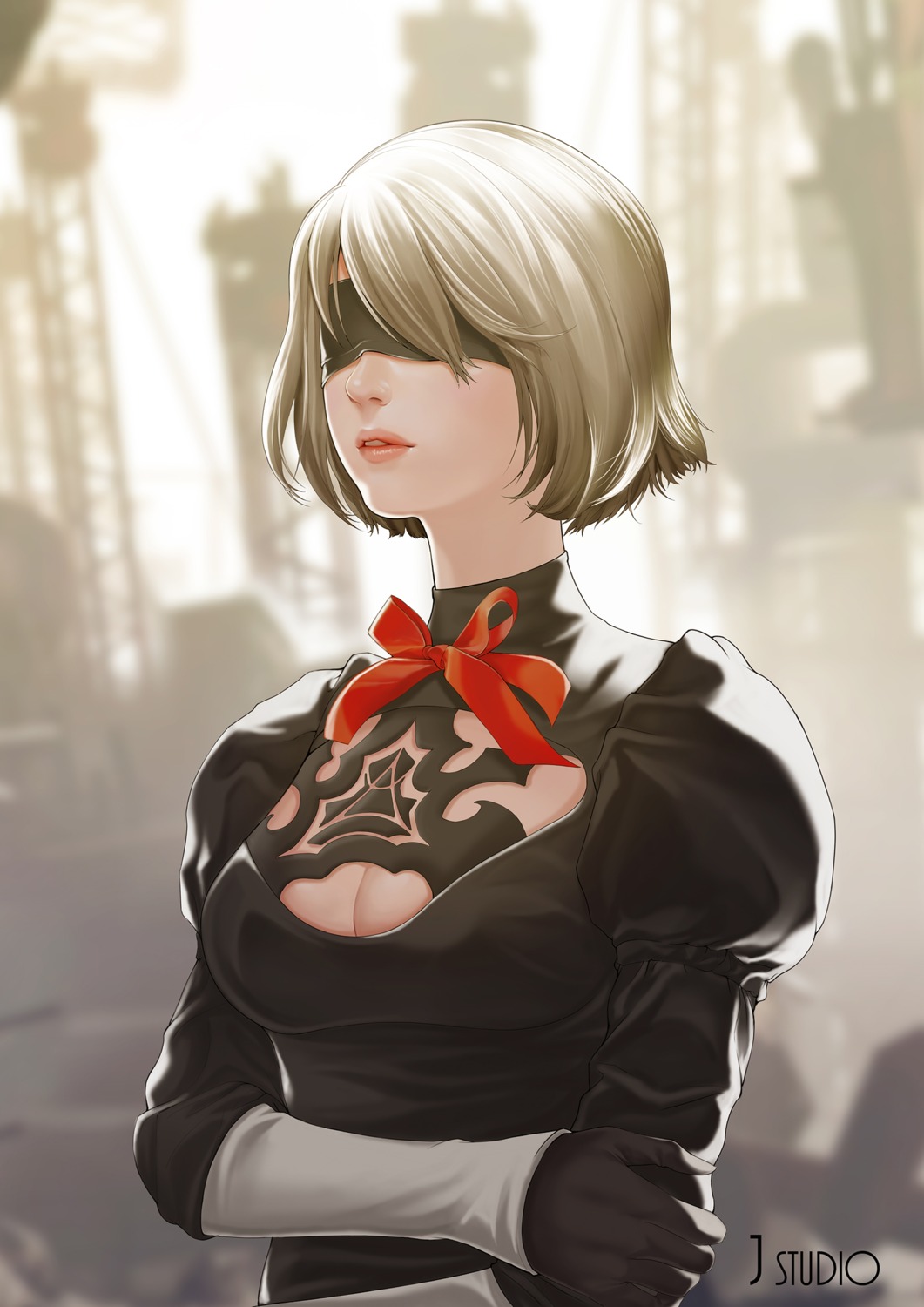 cleavage, dress, joe_(pixiv5075180), nier, nier_automata, yorha_no.2_type_b