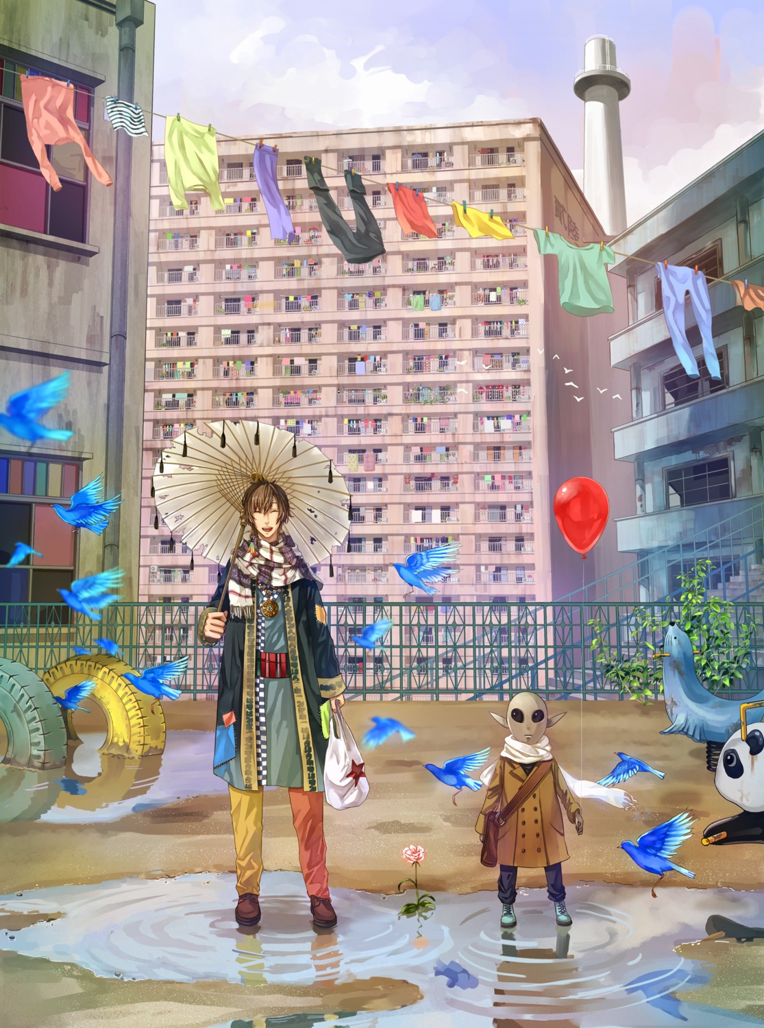kirinosuke, landscape, male, umbrella