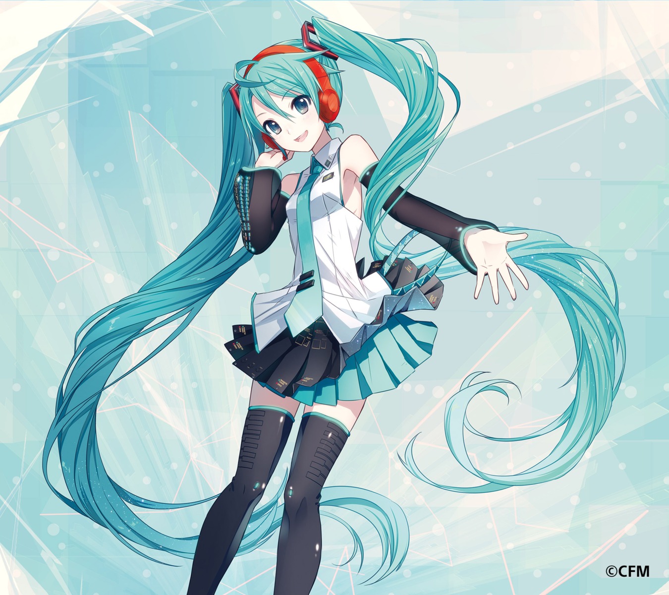 hatsune_miku, headphones, ixima, thighhighs, vocaloid