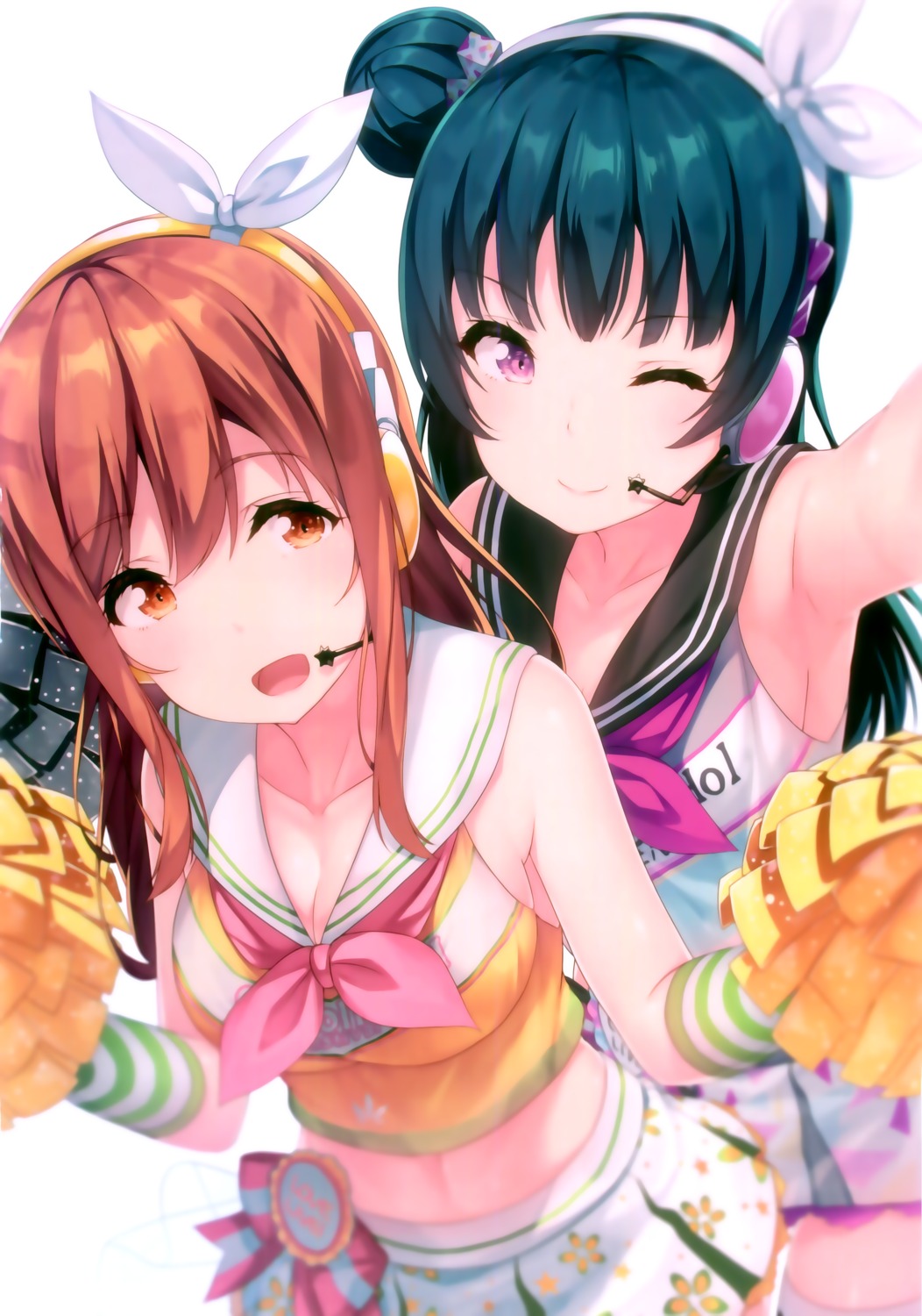 cheerleader, cleavage, executor, headphones, kunikida_hanamaru, love_live!_(series), love_live!_sunshine!!, siva.