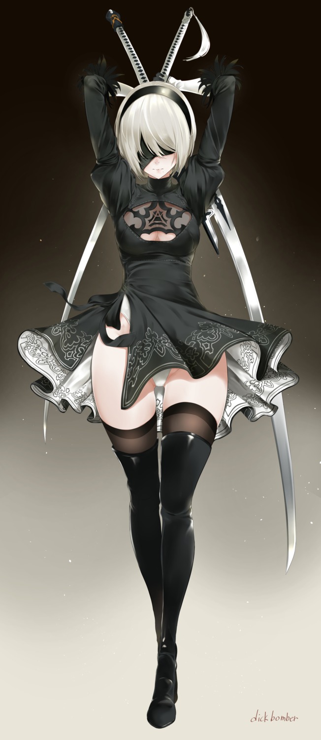 cleavage, leewh1515, leotard, nier, nier_automata, sword, thighhighs, yorha_no.2_type_b