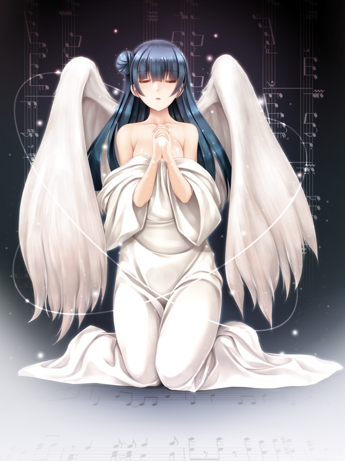 dress, kamishiro_mai_(capti-no), love_live!_(series), love_live!_sunshine!!, no_bra, open_shirt, tsushima_yoshiko, wings
