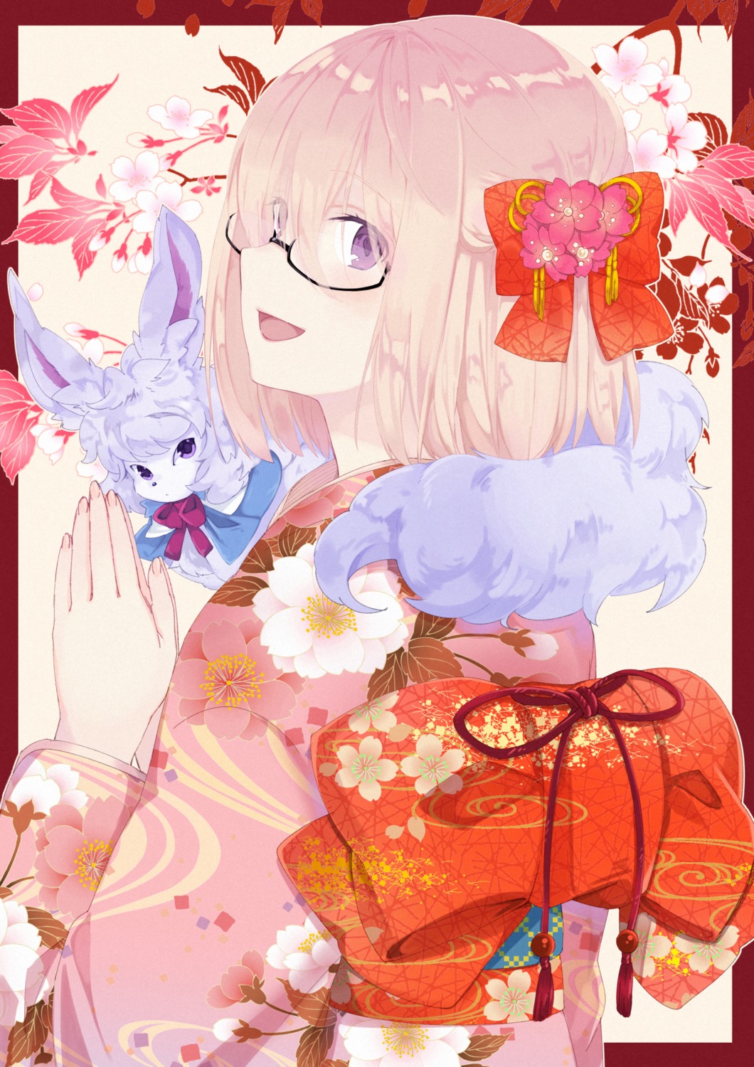 animal_ears, cath_palug_(fate), fate/grand_order, kimono, mash_kyrielight, megane, tanaka_kii