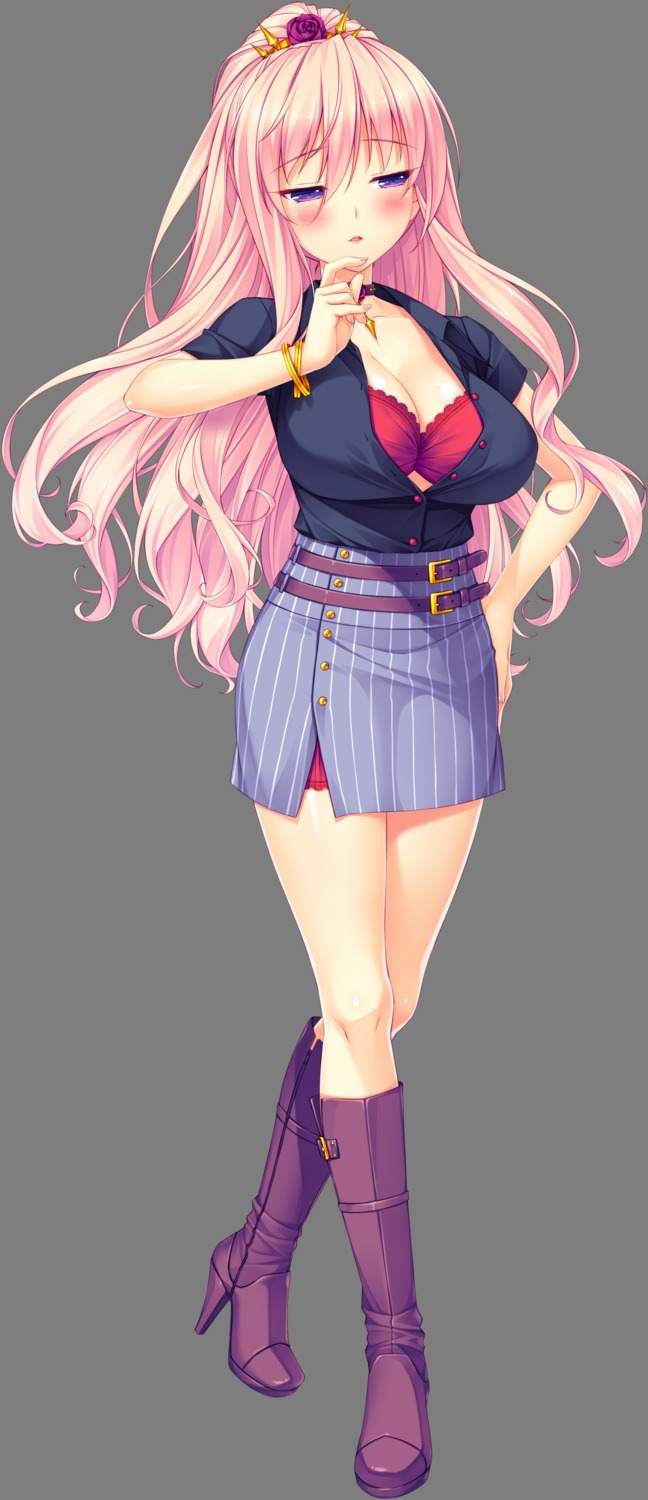 boku_to_koisuru_ponkotsu_akuma, bra, cleavage, heels, kiritani_reika, open_shirt, sayori, smile_(company), transparent_png