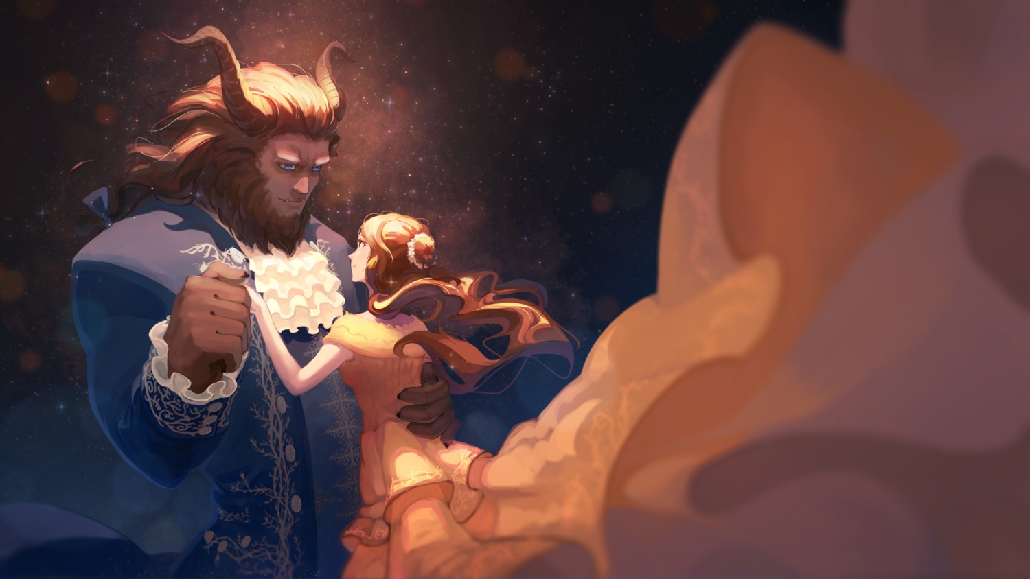 beast_(disney), beauty_and_the_beast, belle_(disney), dress, horns, roukeiyu