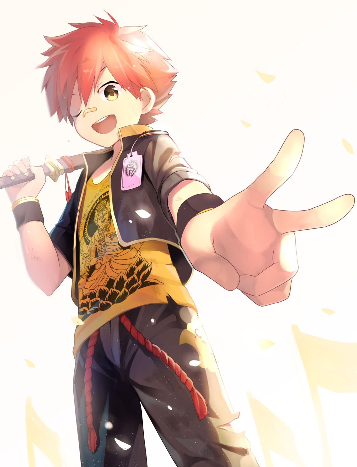 aizen_kunitoshi, bandaid, cocolo_(co_co_lo), male, sword, touken_ranbu