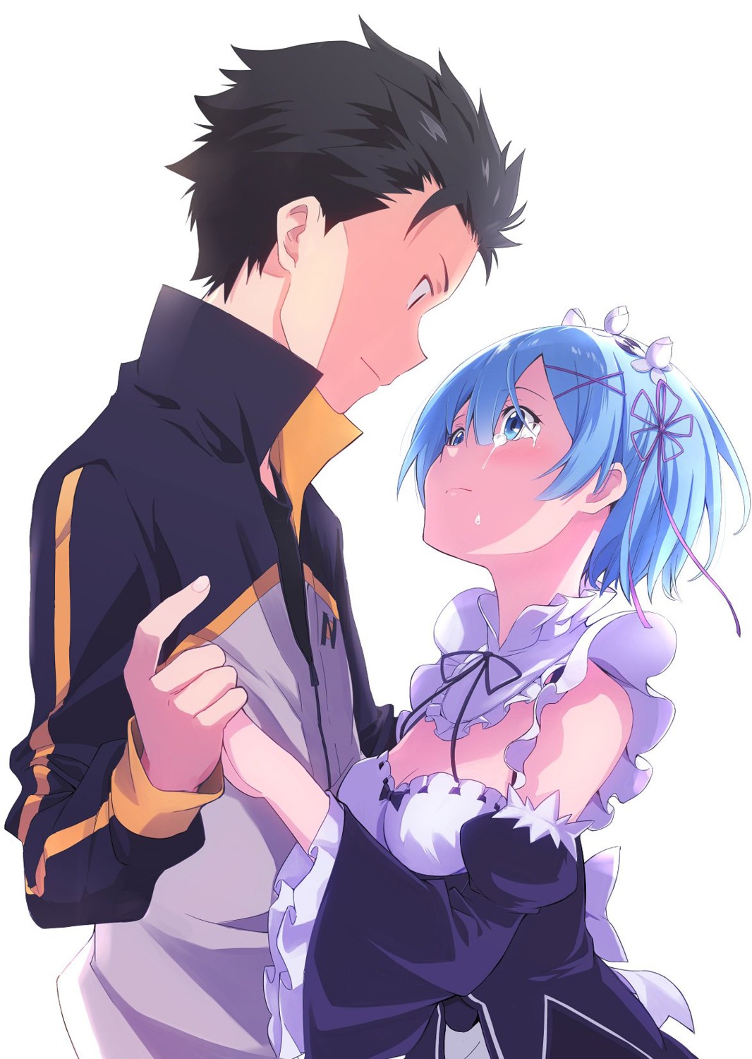 cleavage, maid, matsuse_daichi, natsuki_subaru, re:zero_kara_hajimeru_isekai_seikatsu, rem_(re_zero)