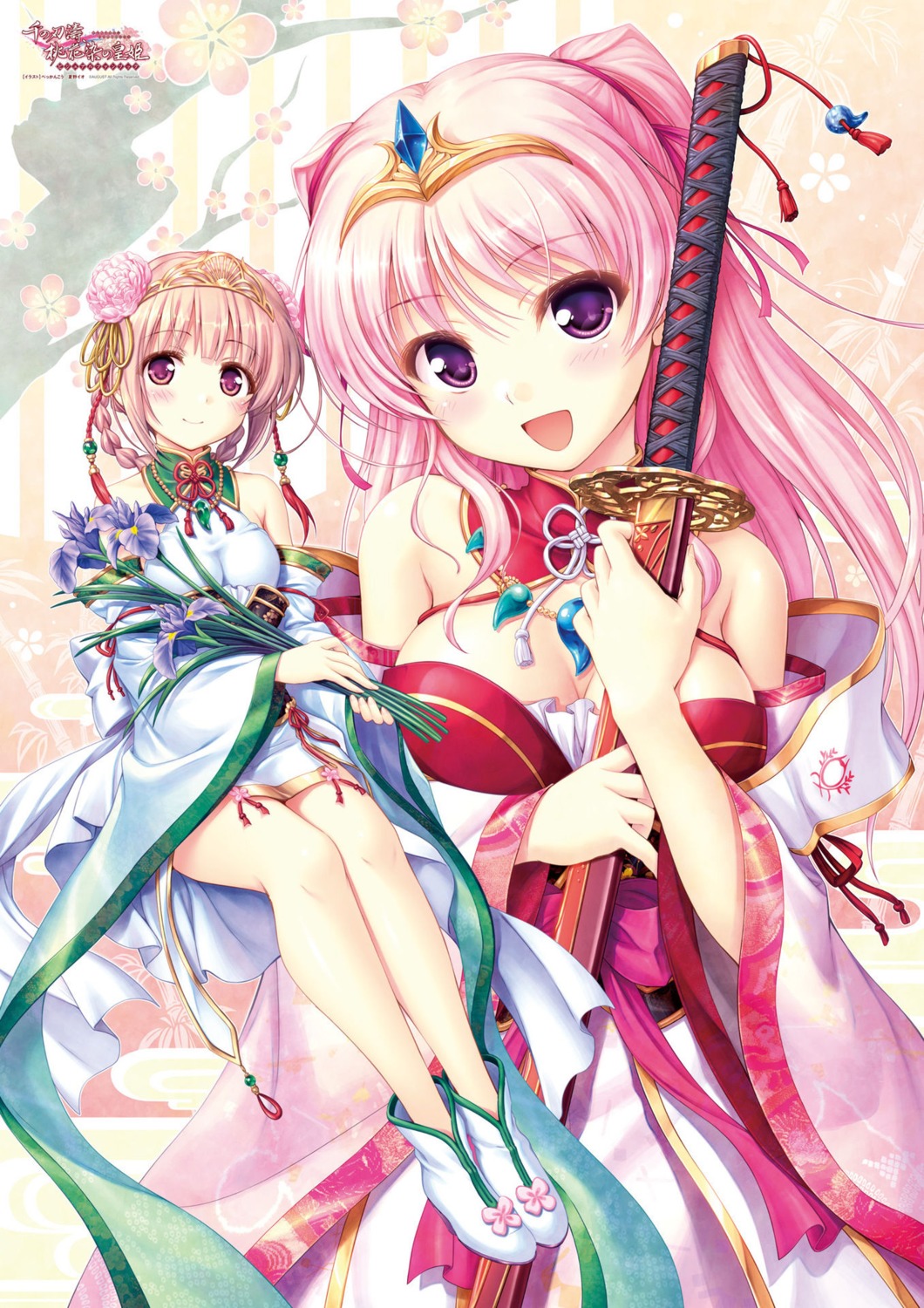 asian_clothes, august, bekkankou, cleavage, digital_version, miyaguni_akari, natsuno_io, sen_no_hatou_tsukisome_no_kouki, sword, tokita_kanami