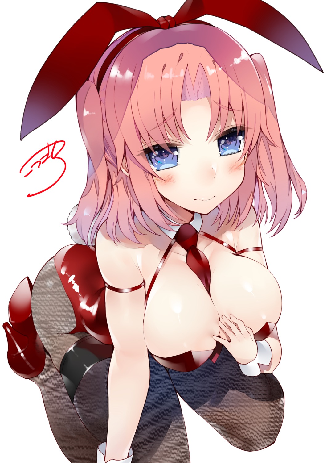 animal_ears, breast_hold, bunny_ears, bunny_girl, cleavage, fishnets, heels, kou_mashiro, mikakunin_de_shinkoukei, pantyhose, tail, yonomori_kobeni