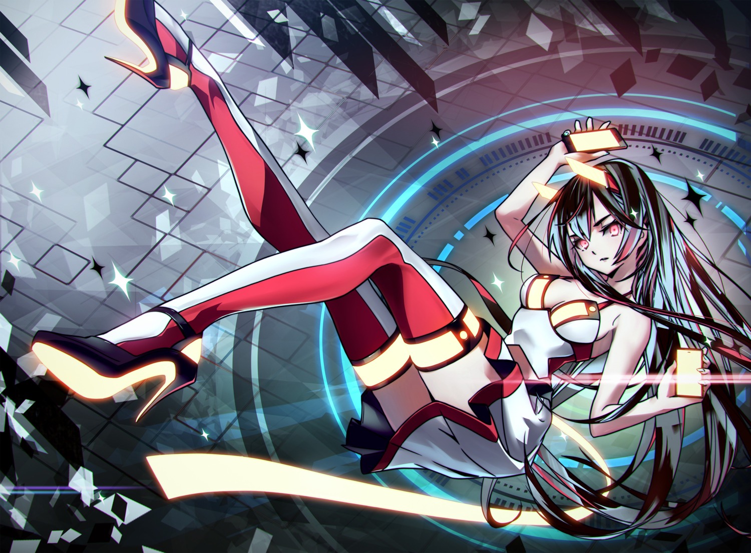 cleavage, heels, takagi_masafumi, thighhighs