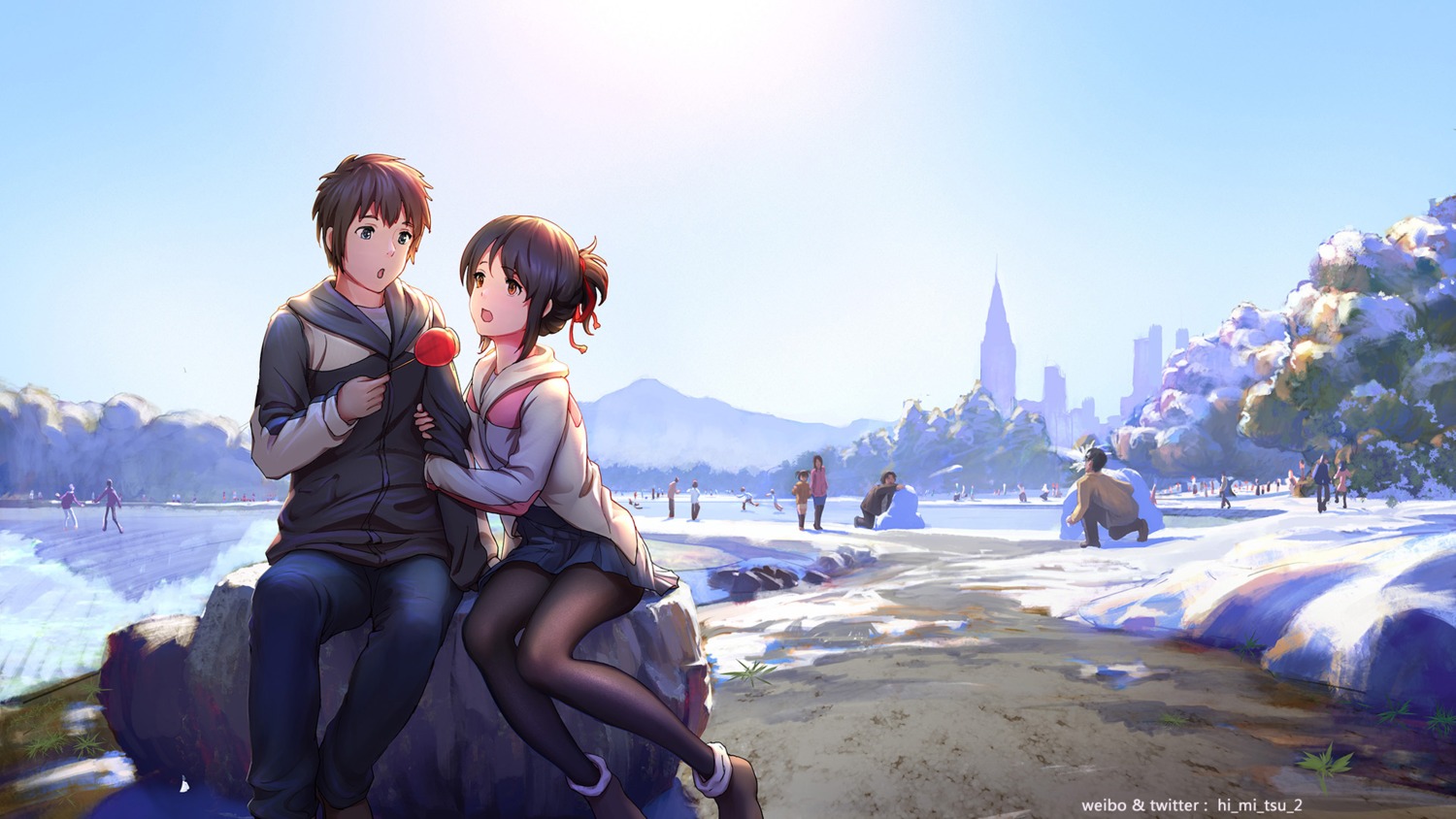 kimi_no_na_wa., miyamizu_mitsuha, pantyhose, tachibana_taki, tokinohimitsu, wallpaper