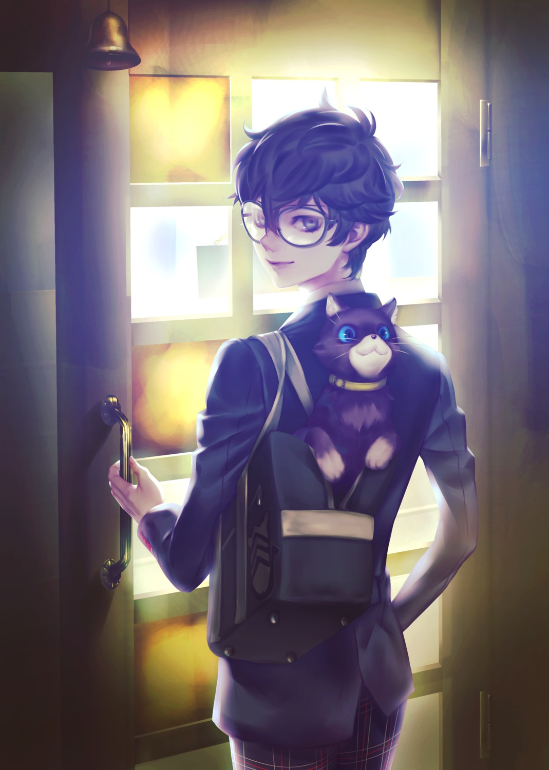 amamiya_ren, male, megane, megaten, mmaru, morgana_(persona_5), neko, persona