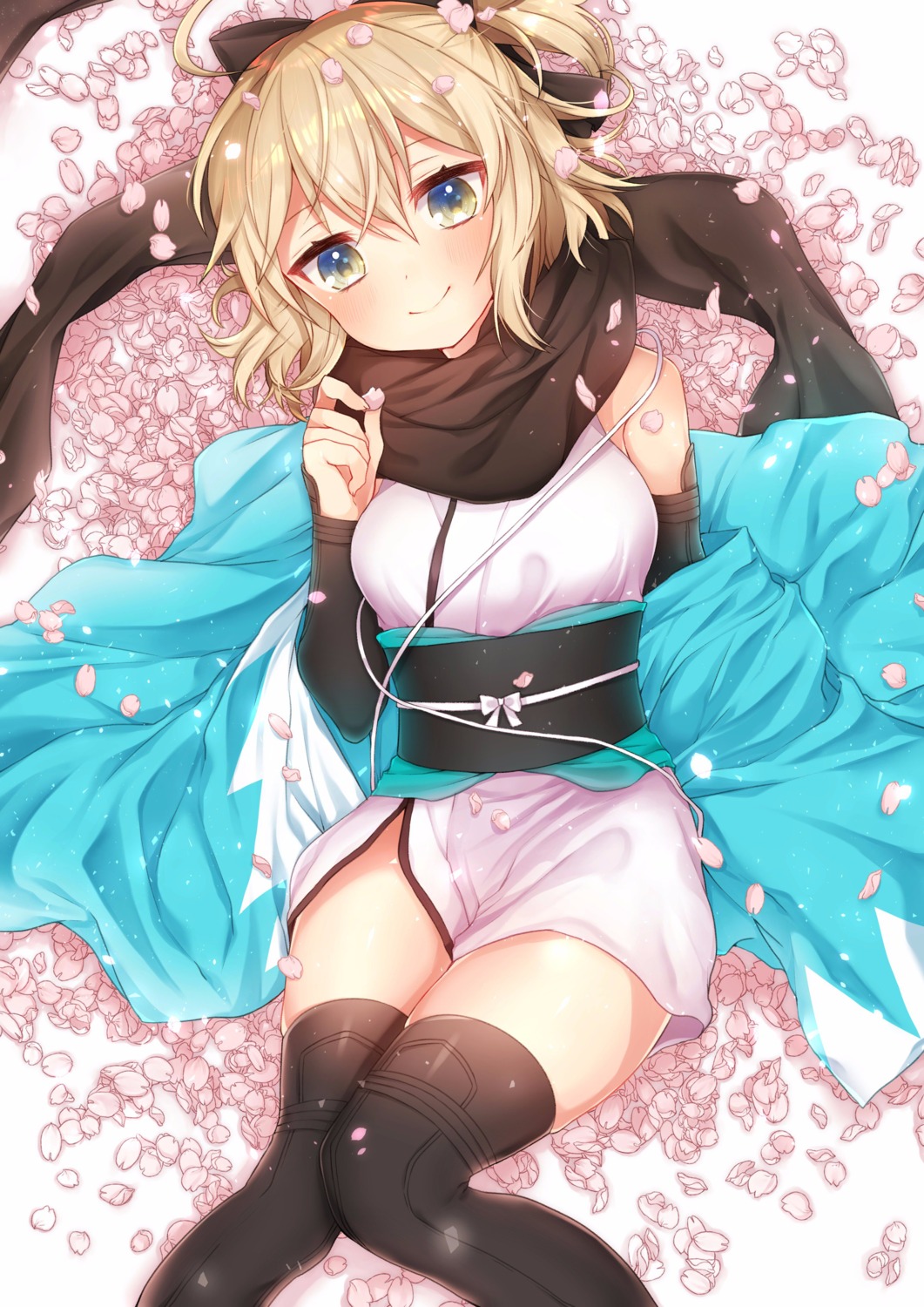 akirannu, fate/grand_order, japanese_clothes, okita_souji_(fate), thighhighs
