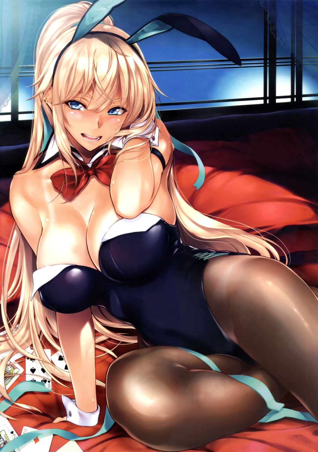 animal_ears, bunny_ears, bunny_girl, cleavage, pantyhose, tan_lines, warabino_matsuri