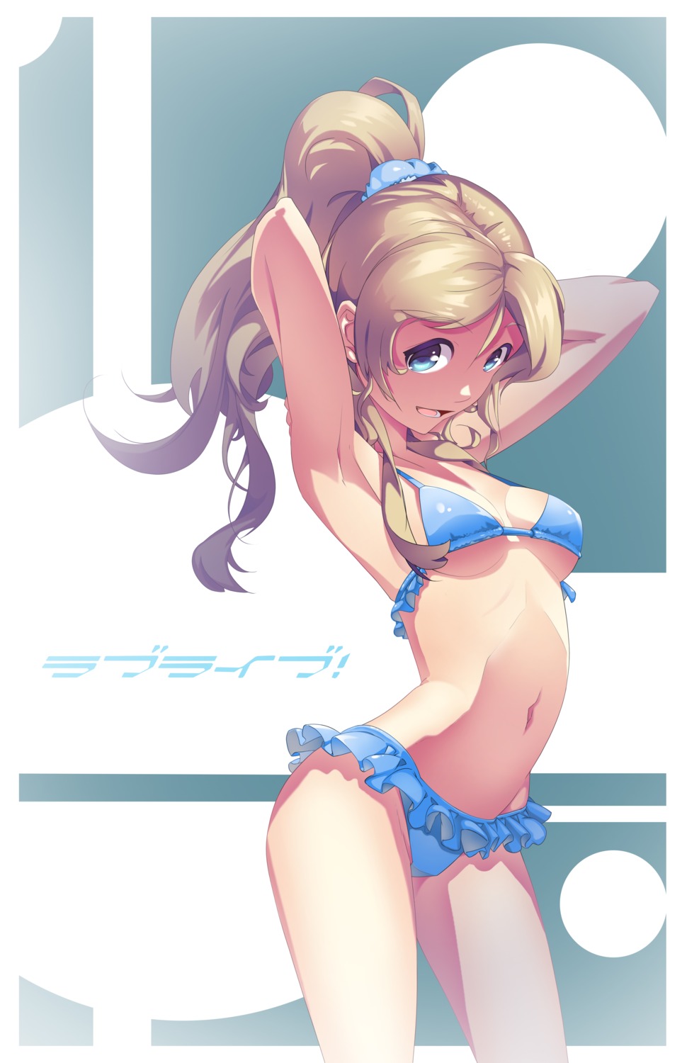ayase_eli, bikini, cleavage, love_live!, love_live!_(series), stars, swimsuits, underboob