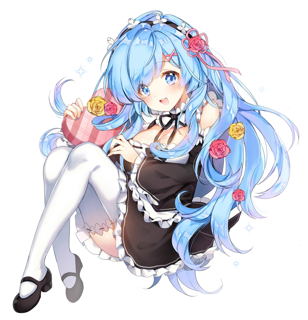 cleavage, maid, pingo, re:zero_kara_hajimeru_isekai_seikatsu, rem_(re_zero), thighhighs, valentine