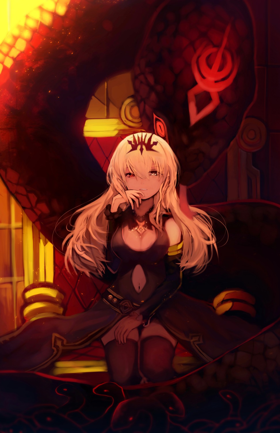 cleavage, dress, heterochromia, tarbo_(exxxpiation), thighhighs