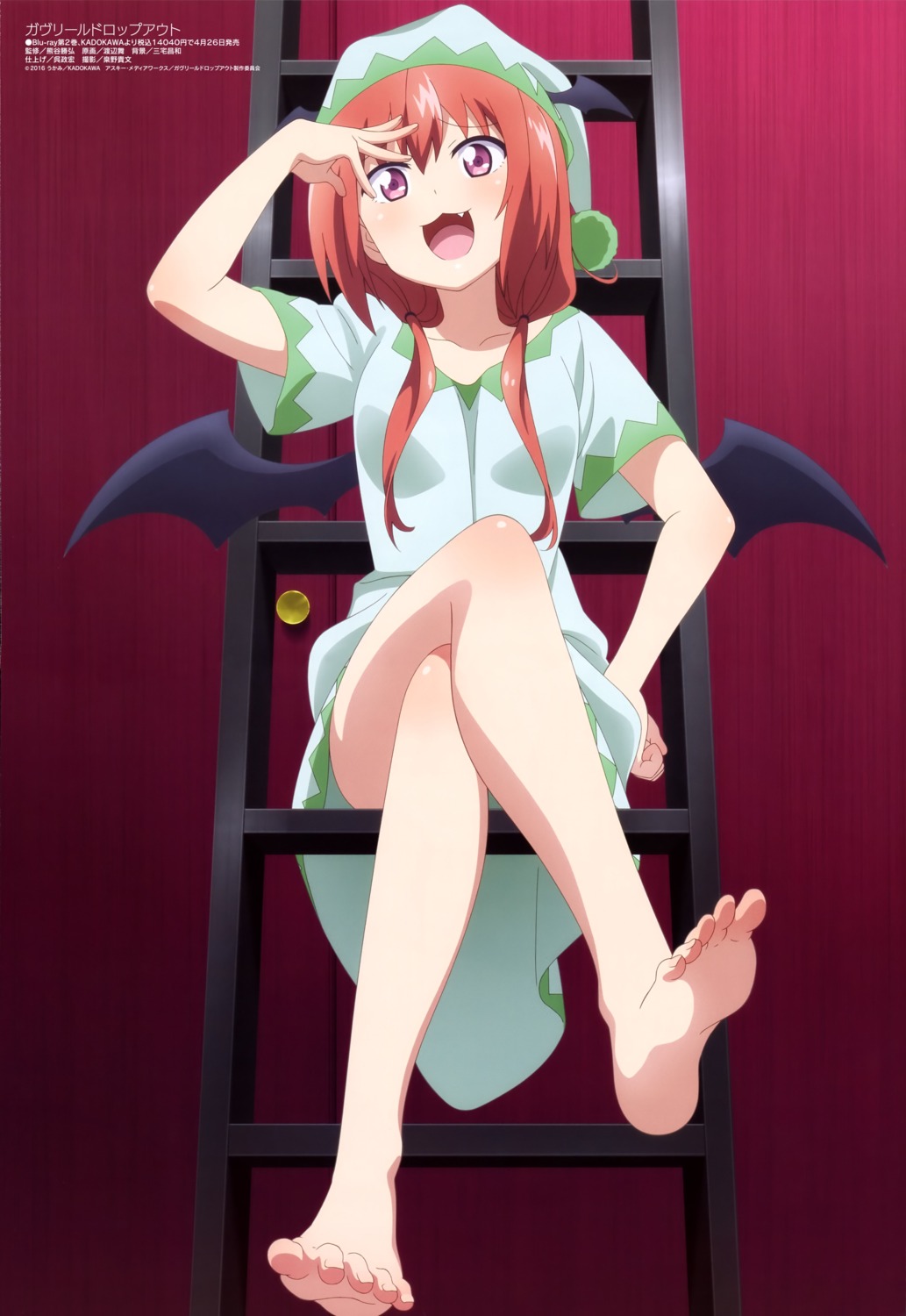feet, gabriel_dropout, kurumizawa_satanichia_mcdowell, pajama, watanabe_mai, wings