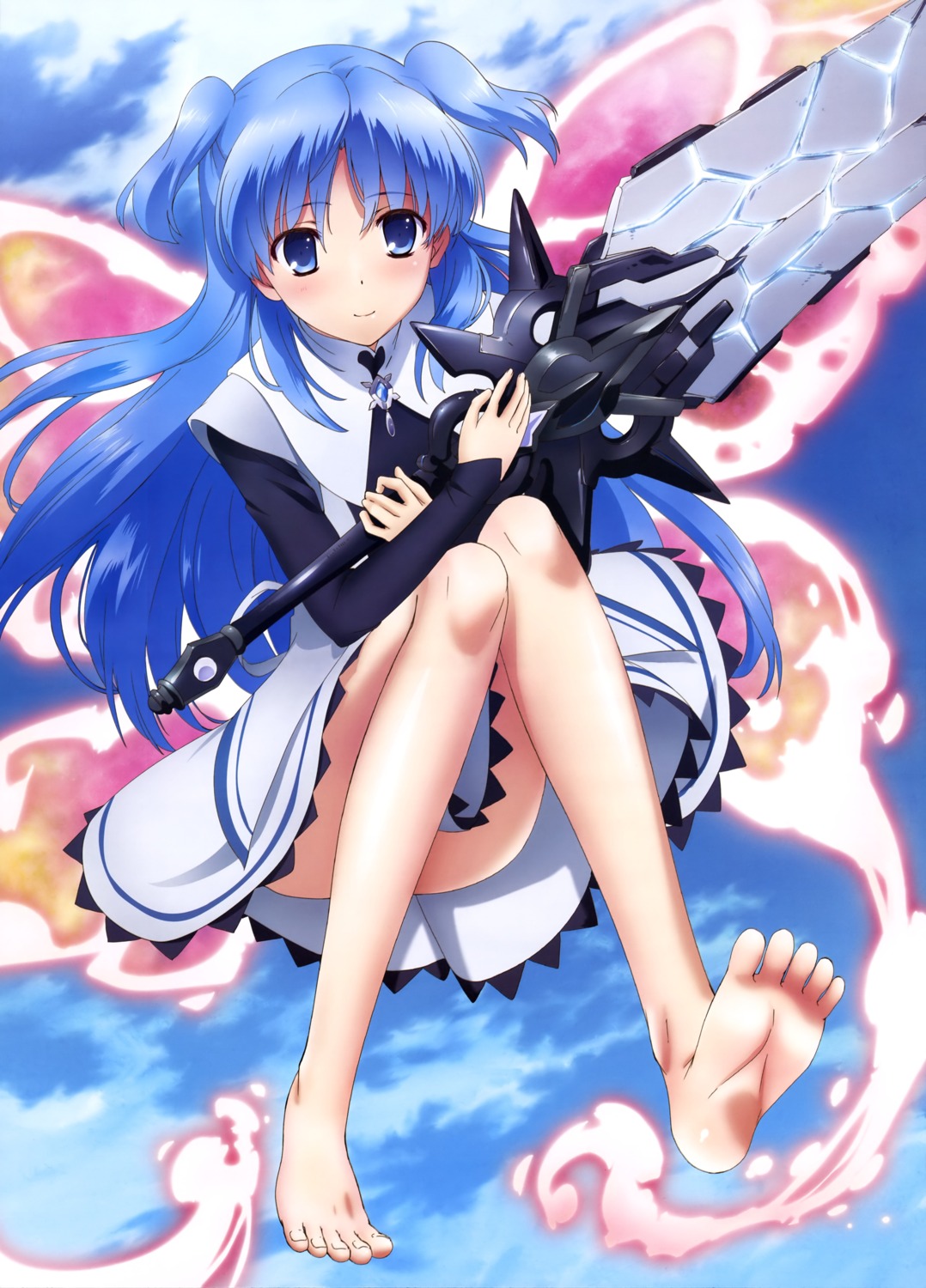 chtholly_nota_seniorious, dress, feet, shuumatsu_nani_shitemasu_ka?, shuumatsu_nani_shitemasu_ka?_isogashii_desu_ka?_sukutte_moratte_ii_desu_ka?, skirt_lift, sword, tagme, wings