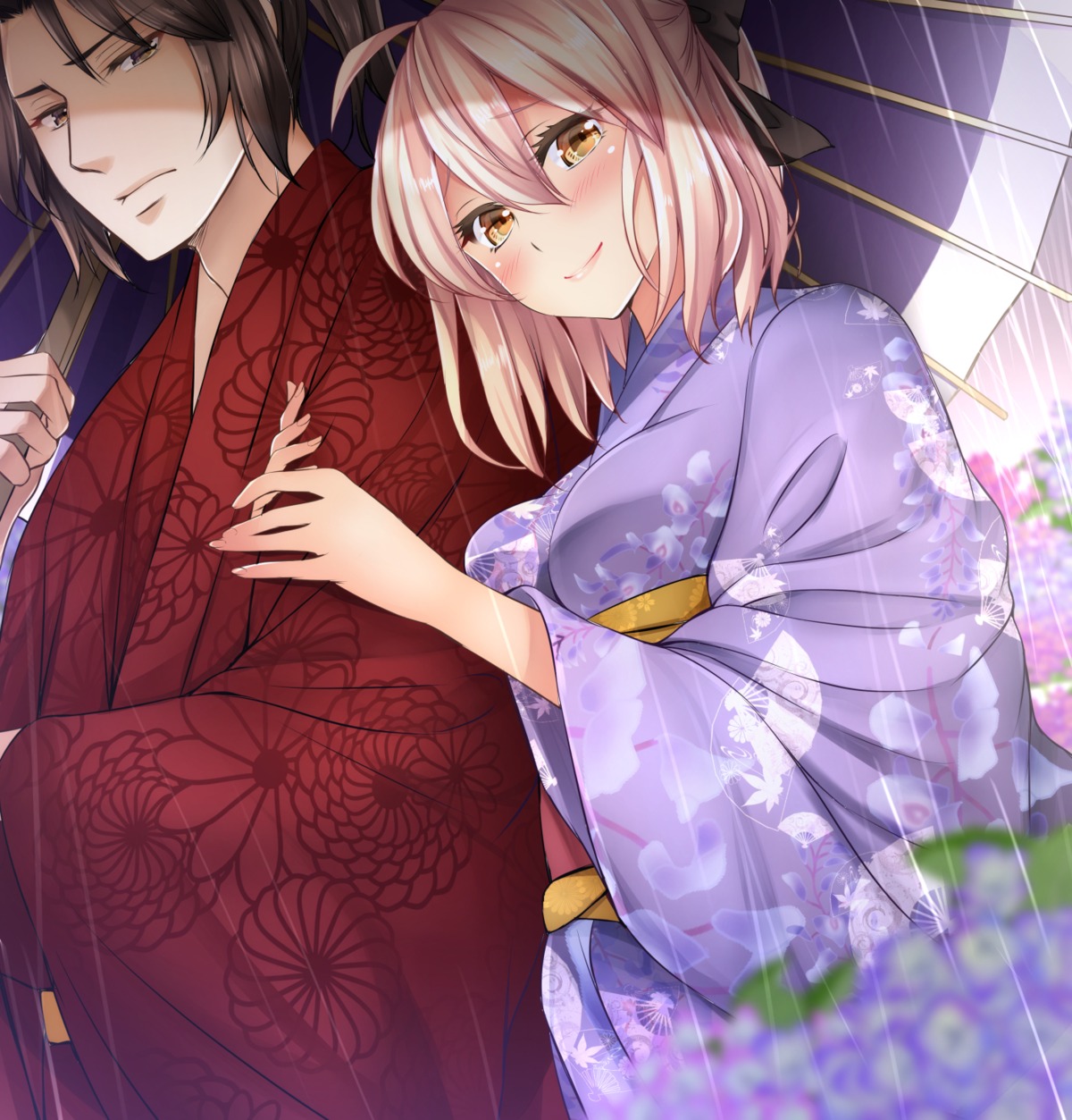 drifters, fate/grand_order, hijikata_toshizou_(drifters), kimono, mia_(gute-nacht-07), okita_souji_(fate), umbrella