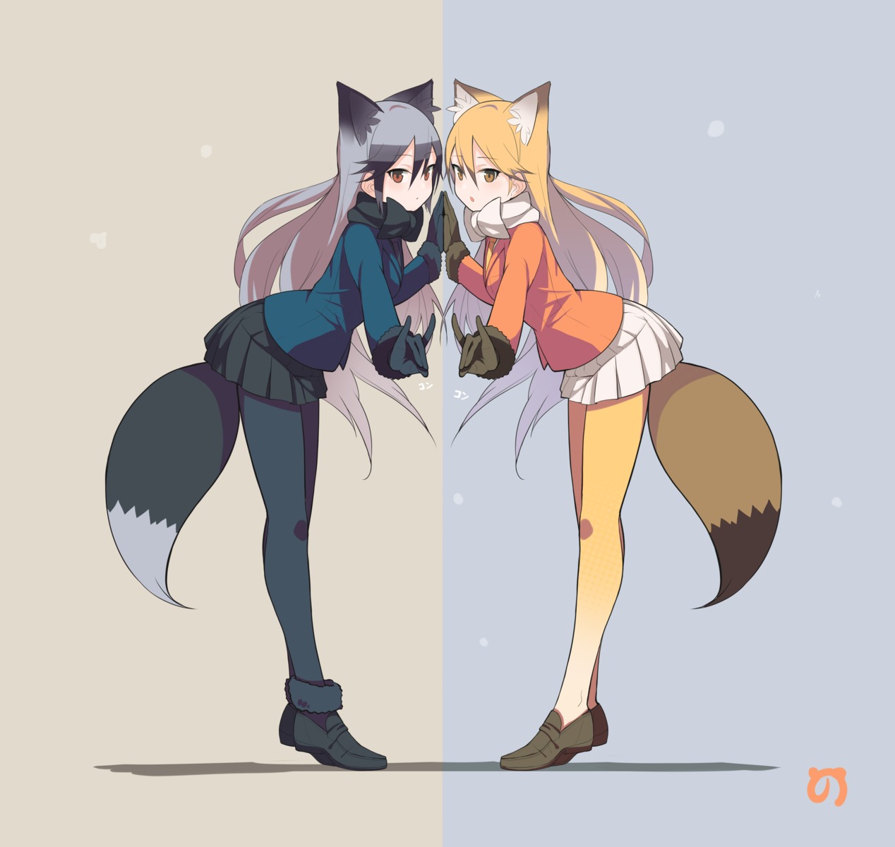 animal_ears, ezo_red_fox, famy_siraso, kemono_friends, pantyhose, silver_fox, tail