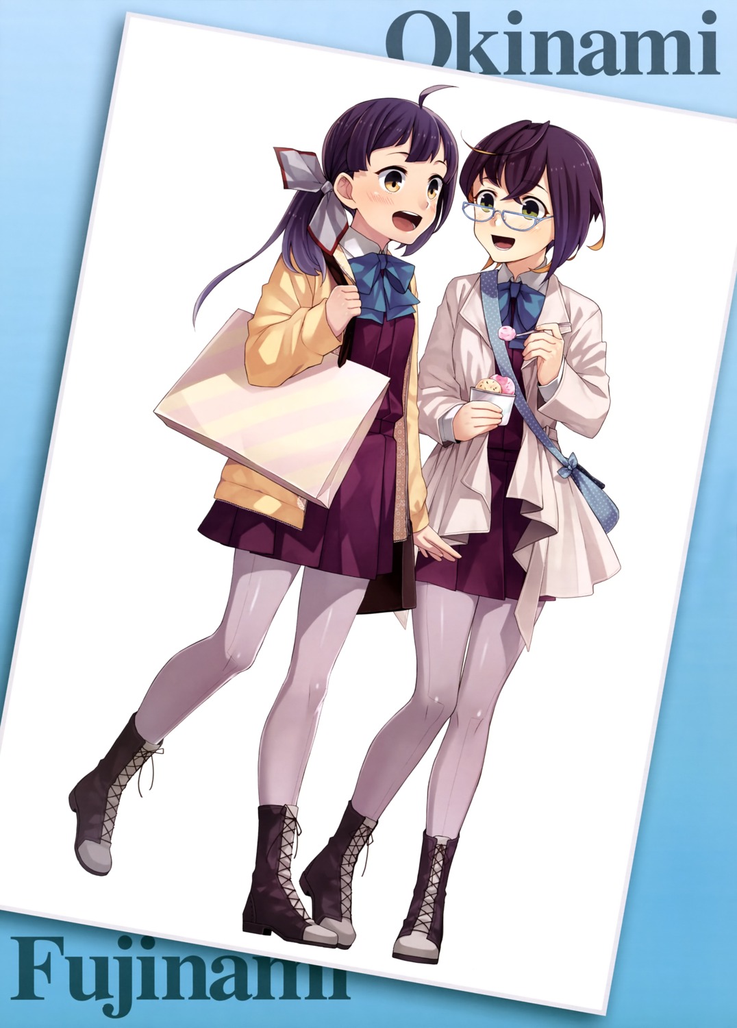 fujinami_(kancolle), kantai_collection, megane, okinami_(kancolle), pantyhose, seifuku