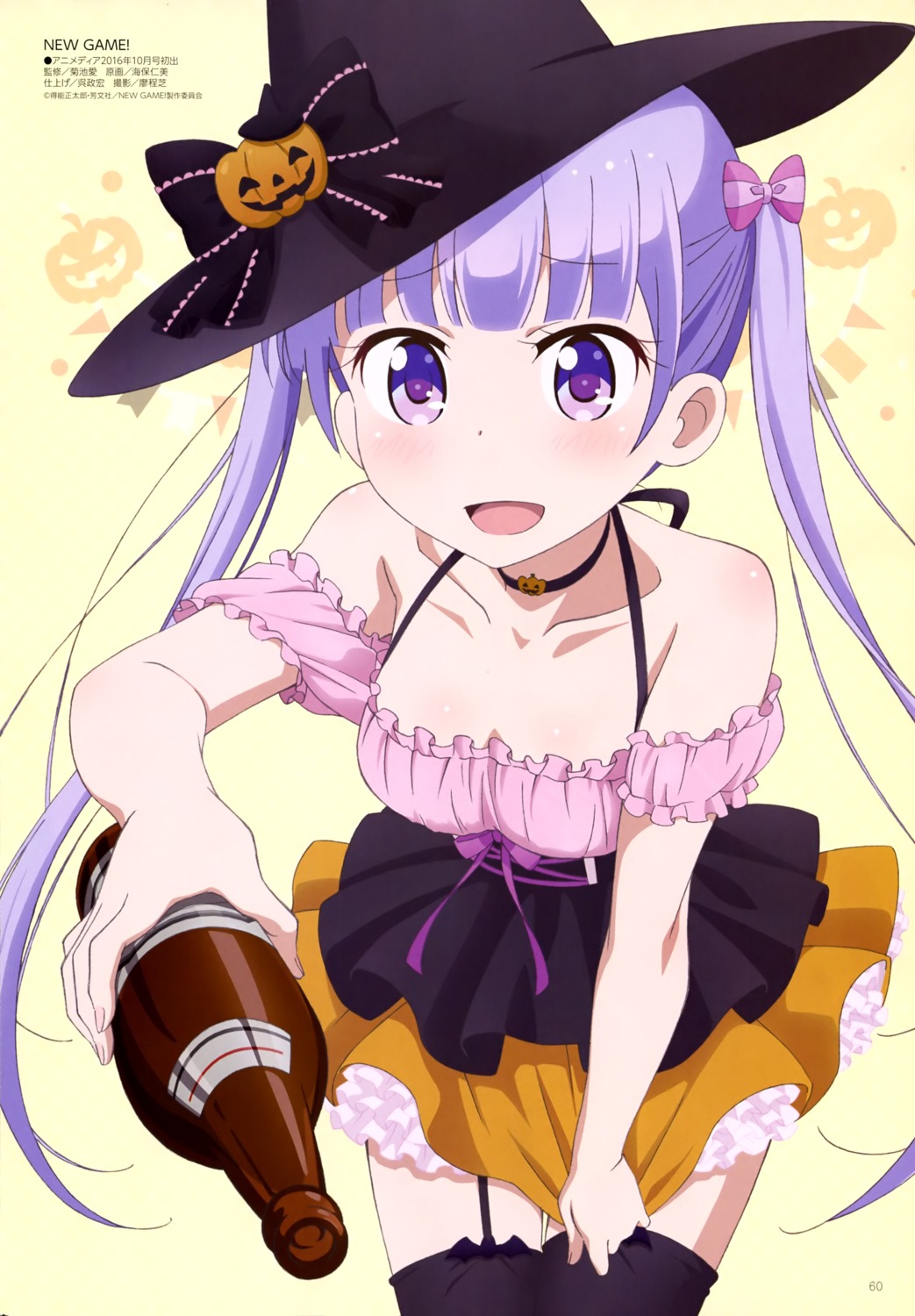 cleavage, cosplay, halloween, kaiho_hitomi, new_game!, stockings, suzukaze_aoba, thighhighs, witch
