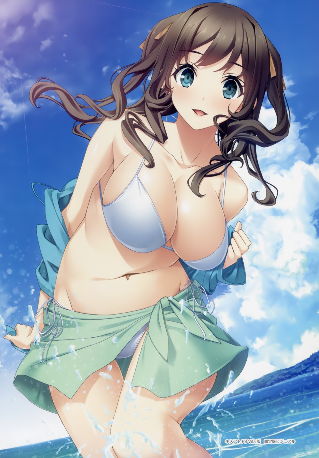 aikawa_arisa_(kiss_ato), bikini, cleavage, giga, kiss_ato, mikoto_akemi, open_shirt, swimsuits, wet