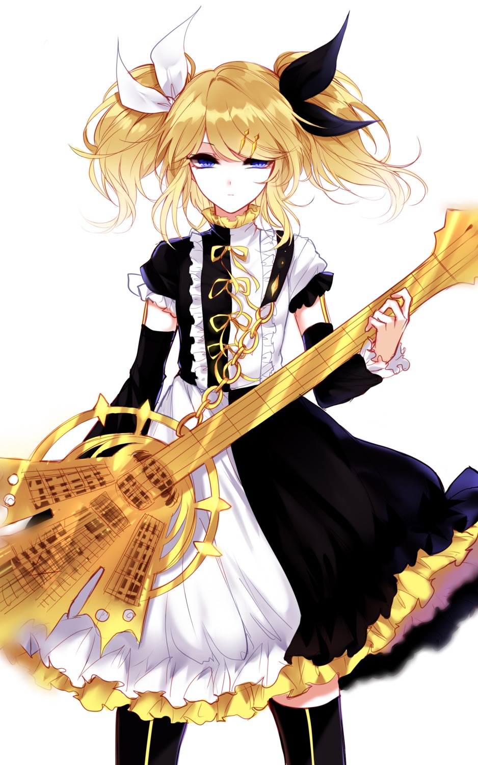dress, guitar, kagamine_rin, meltdown_(vocaloid), sheya, thighhighs, vocaloid