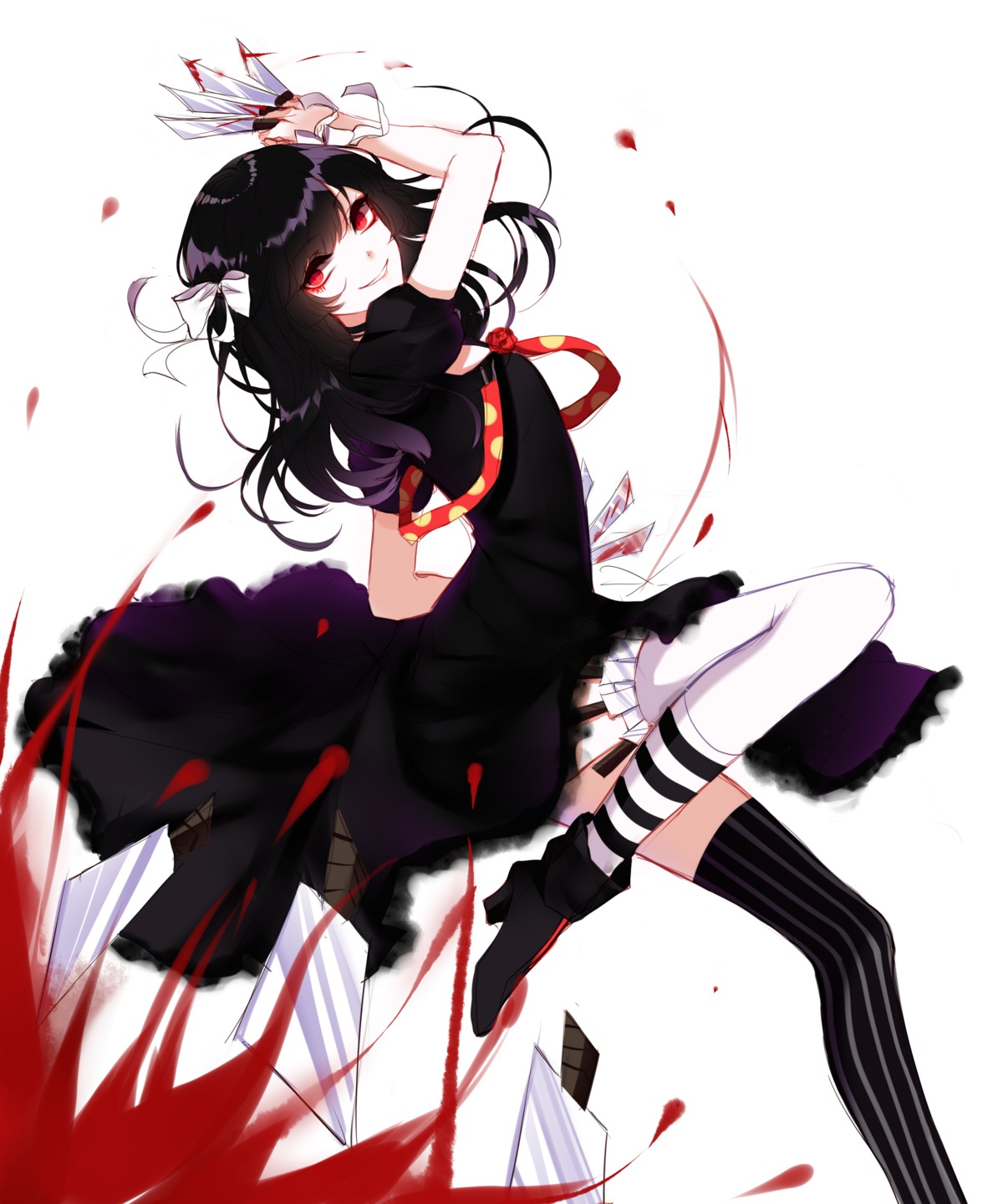 blood, dress, heels, sheya, suzuya_juuzou, thighhighs, tokyo_ghoul, weapon
