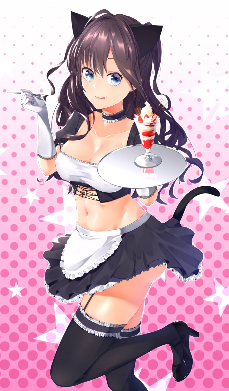 animal_ears, cleavage, heels, ichinose_shiki, maid, nekomimi, nishinomiya_suzu, stockings
