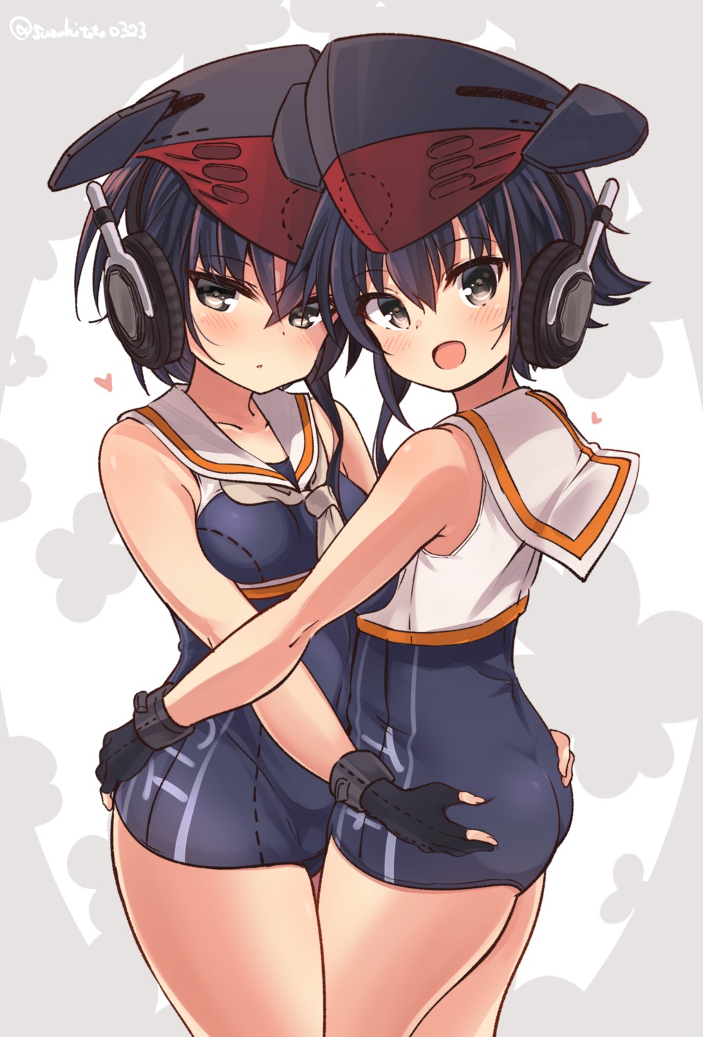 ass, ass_grab, i-13_(kancolle), i-14_(kancolle), kantai_collection, school_swimsuit, suzuki_toto, swimsuits
