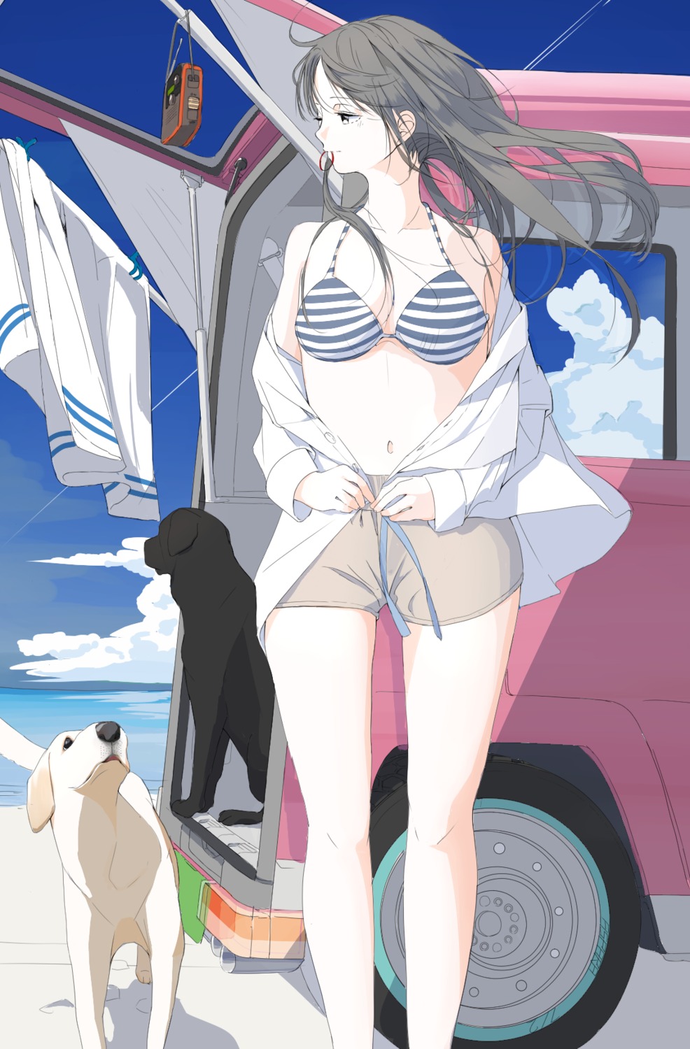 aspara, bikini_top, cleavage, open_shirt, swimsuits
