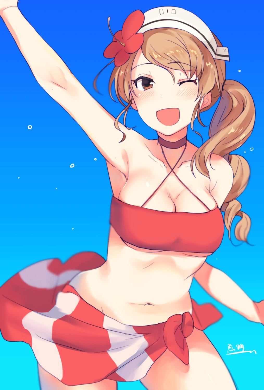 bikini_top, cleavage, kantai_collection, littorio_(kancolle), senbei, swimsuits, underboob